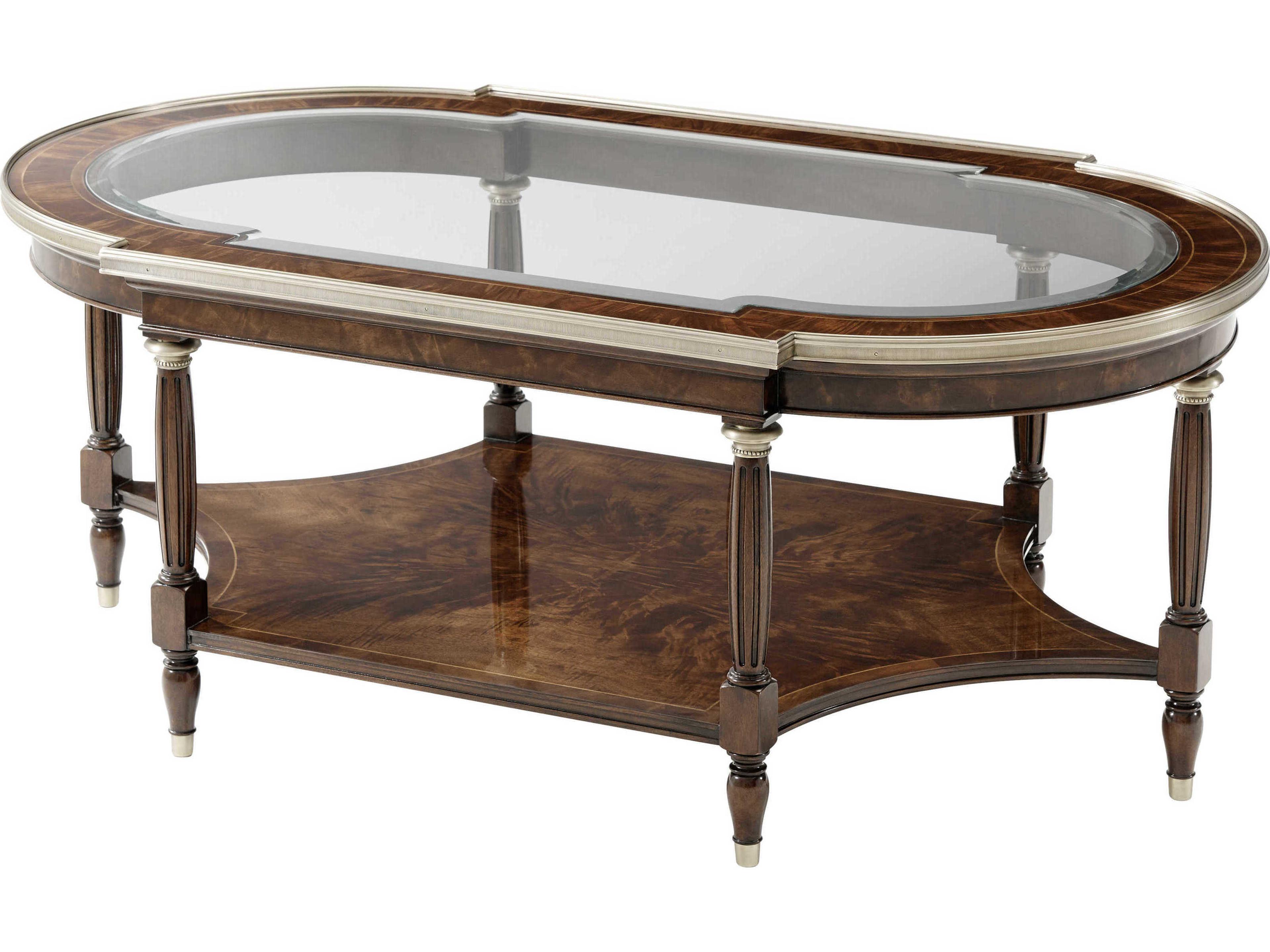 Louis Xvi Oval Tempered Glass Marlborough Brass Coffee Table