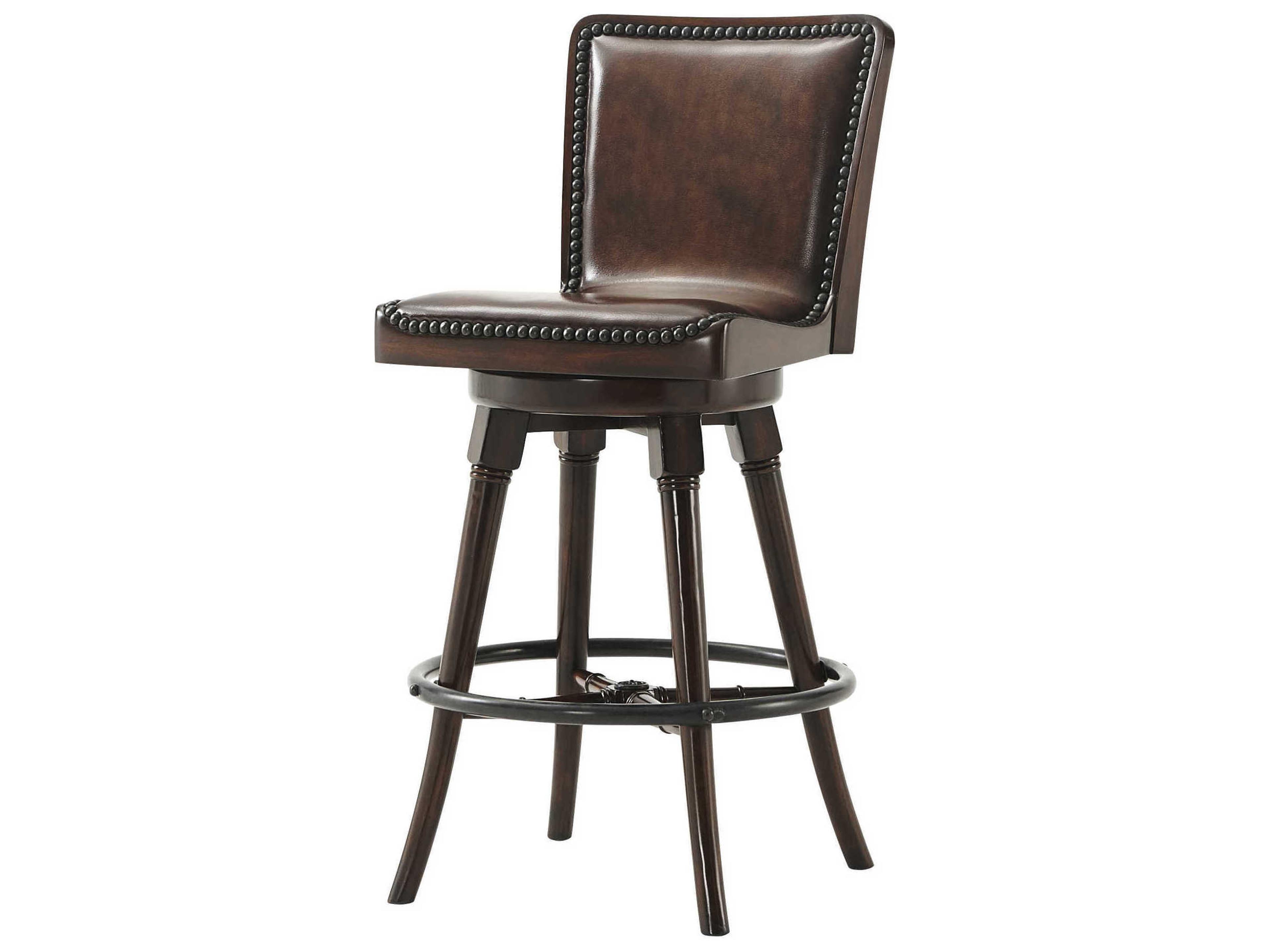 Regency Leather Swivel Upholstered Mahogany Wood Counter Stool