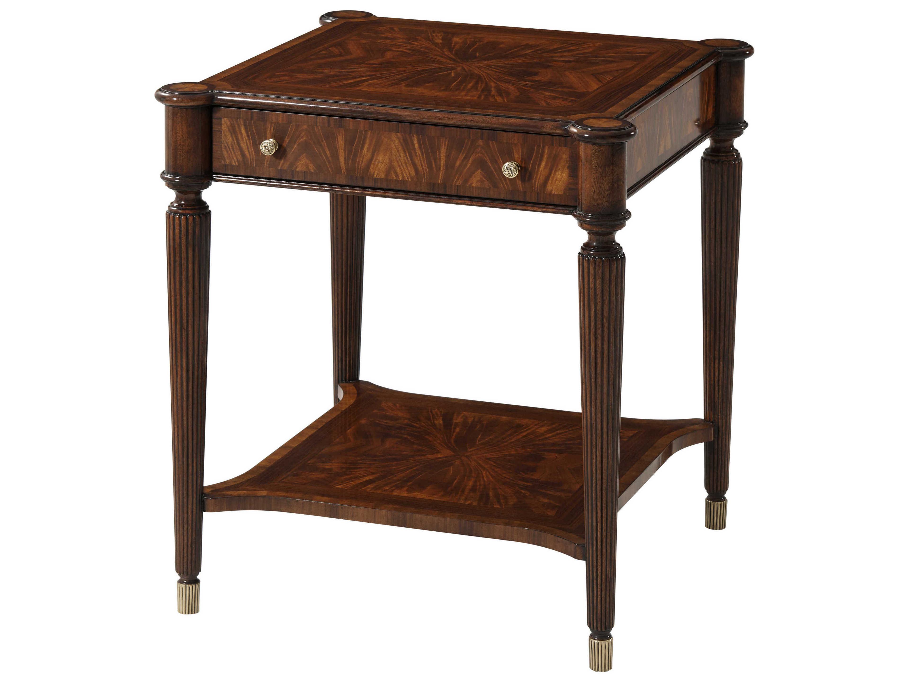 The English Cabinet Maker Square Flame Figured Veneer Satinwood Mahogany End Table