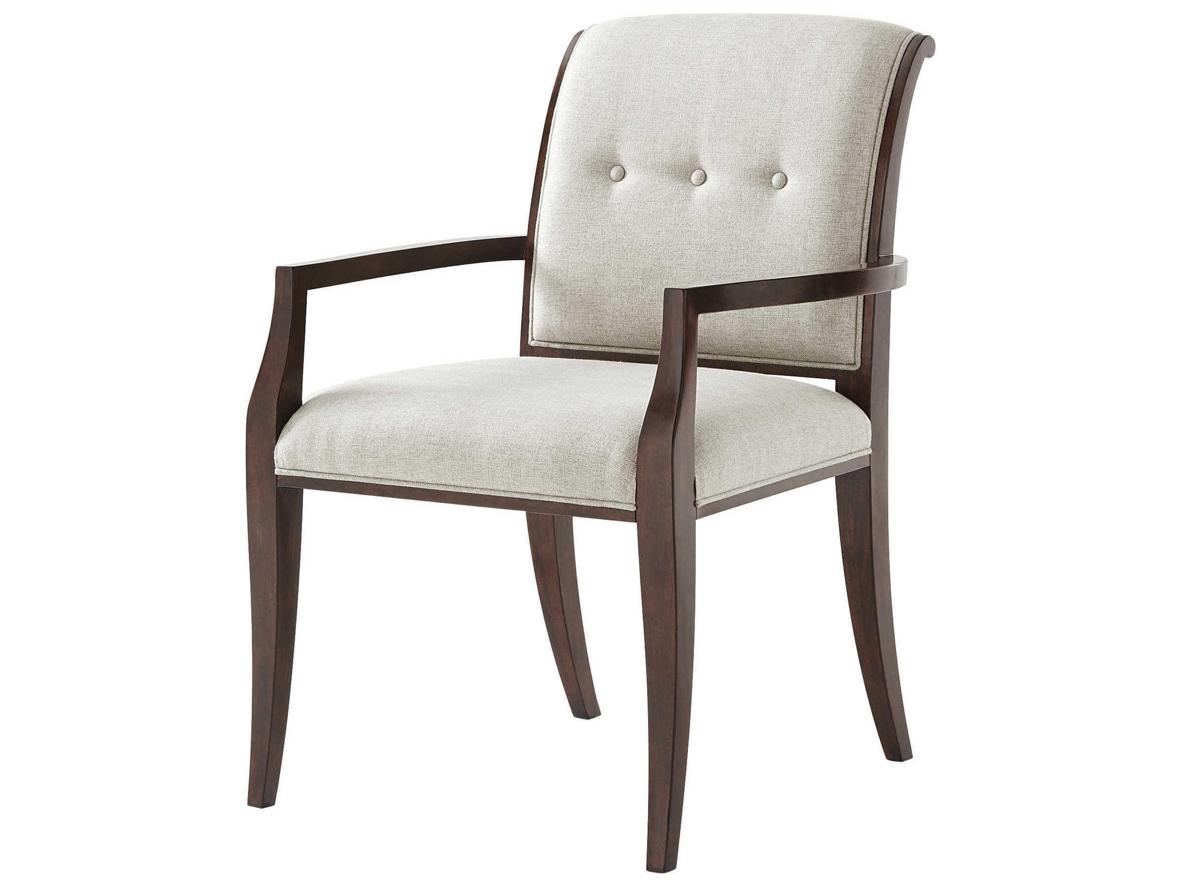 The Keno Bros Mahogany Wood Brown Upholstered Arm Dining Chair