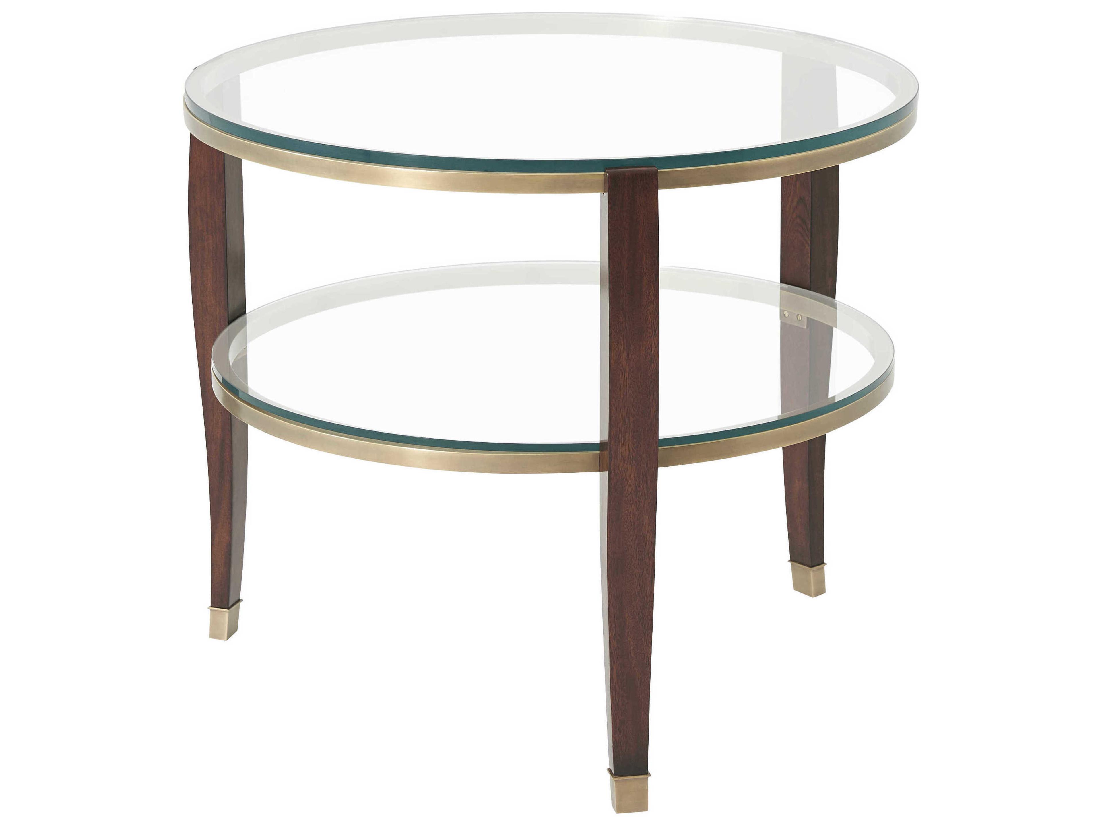 Vanucci Eclectics Round Tempered Glass Brass Mahogany End Table
