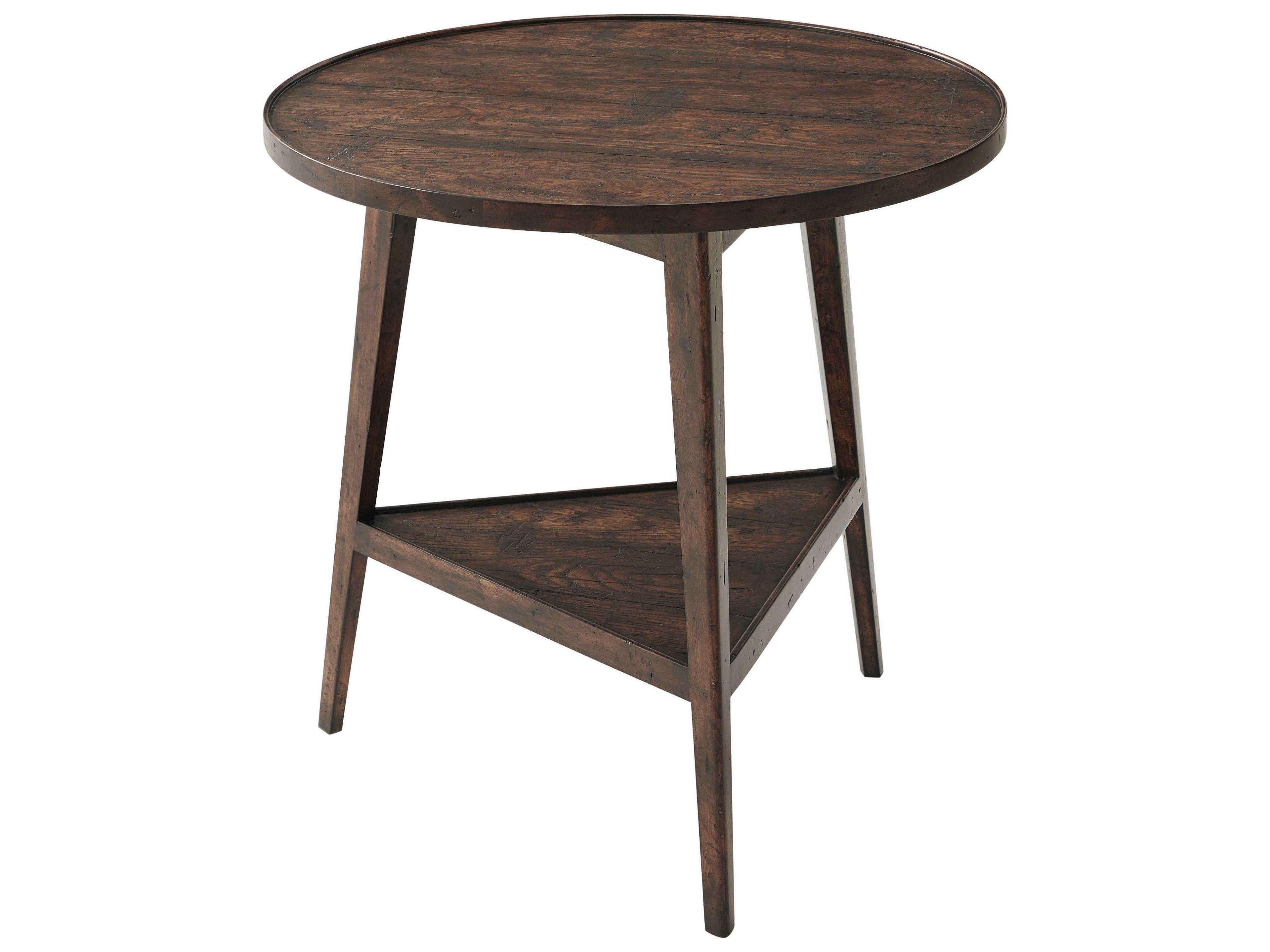 Victory Oak Round Wood Mahogany Reclaimed Veneer End Table