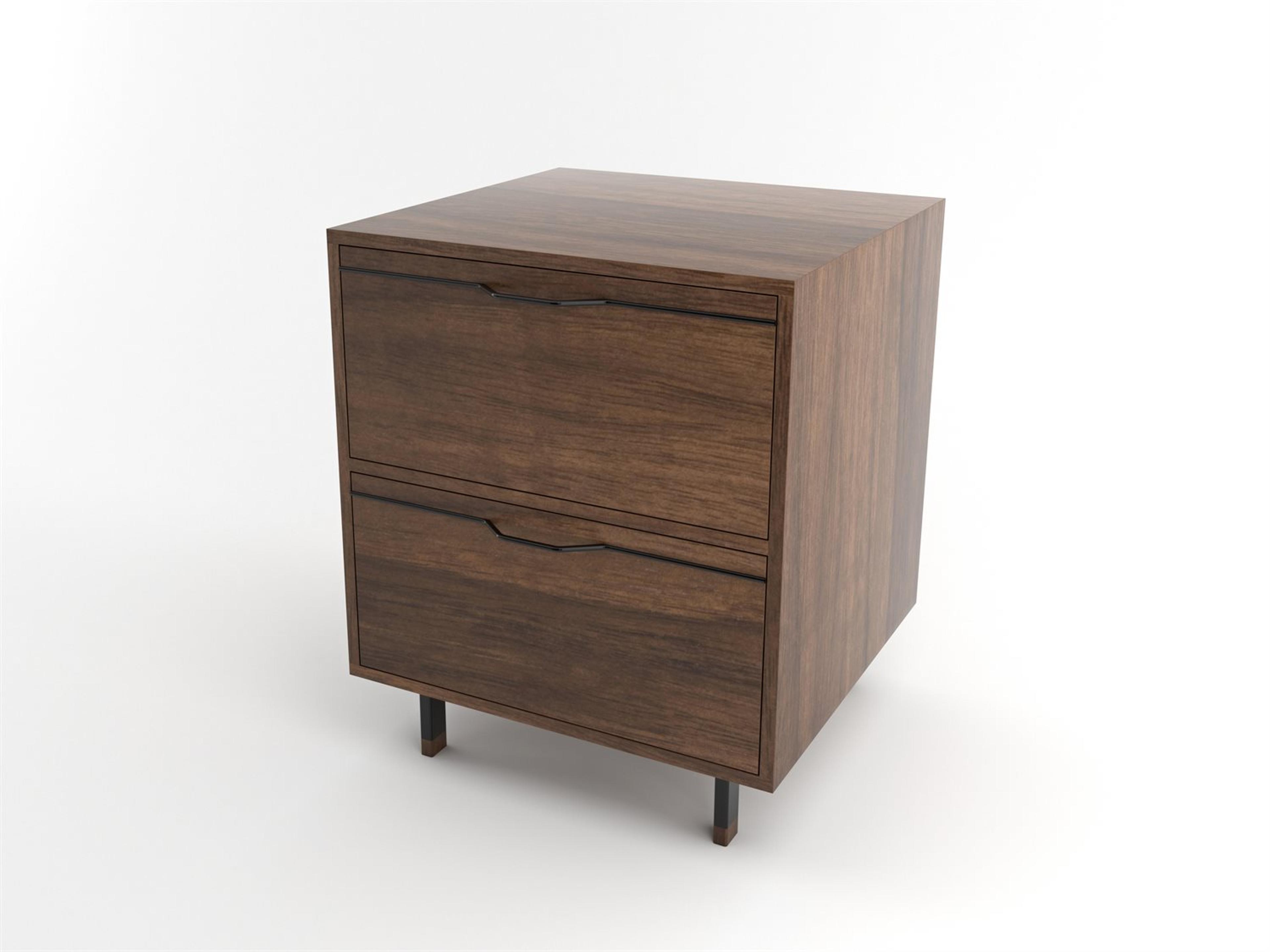 Chapman Walnut Two-Drawer Nightstand with Black Hardware