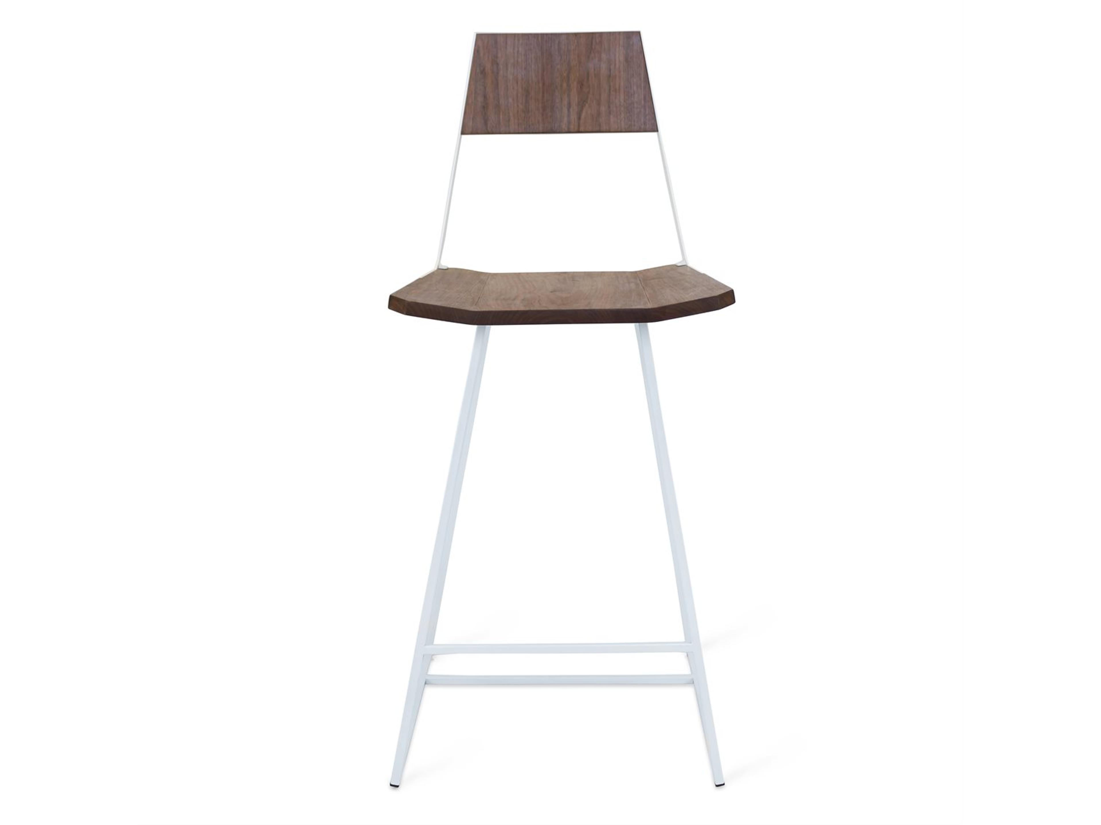 Tronk Design Clarke Collection Walnut Wood White Counter Stool