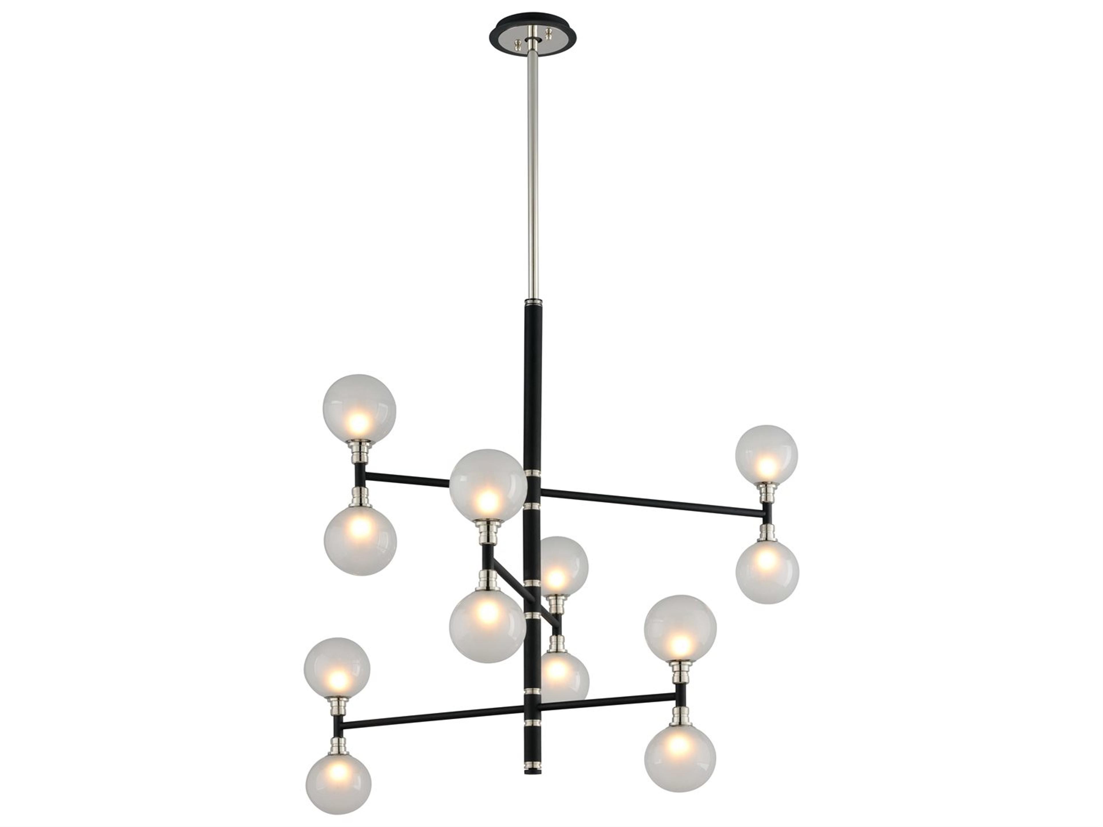 Andromeda 12-Light Carbide Black And Polished Nickel Glass Globe Tiered Chandelier