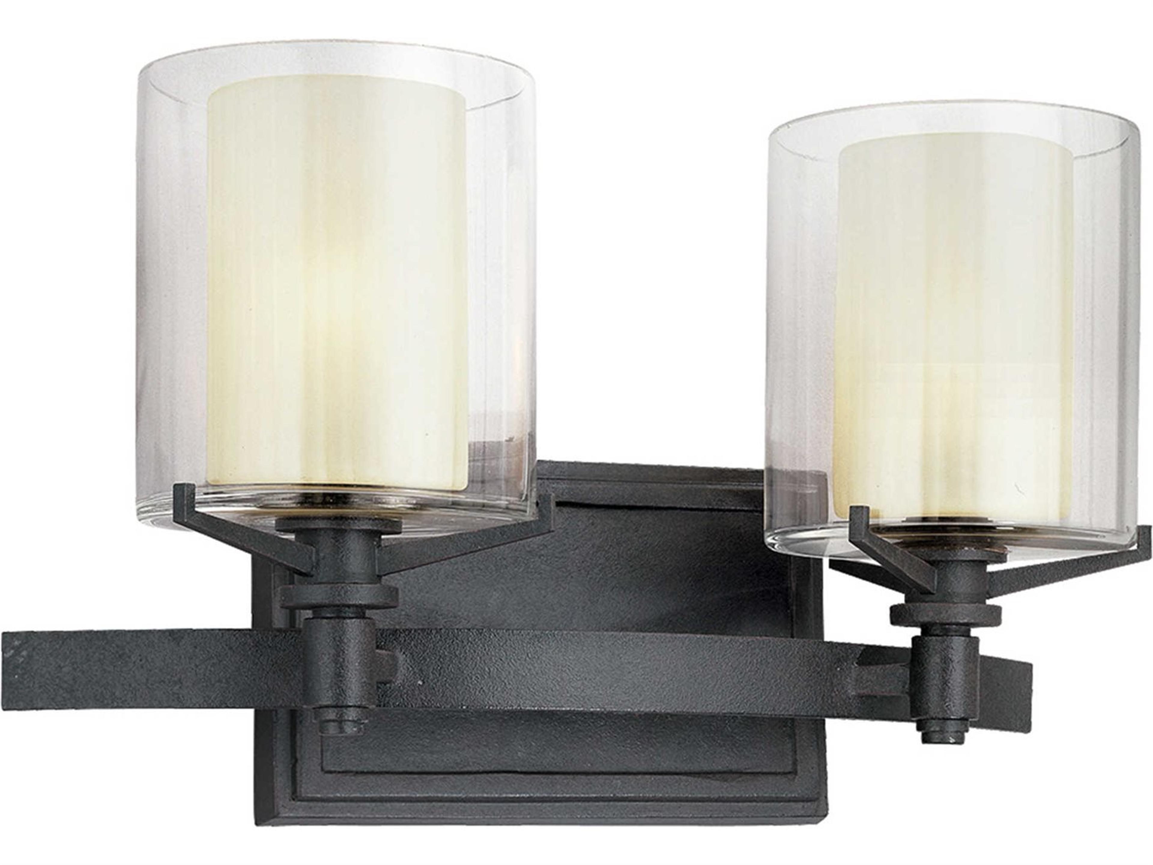 Arcadia 2-Light French Iron Black Glass Vanity Light