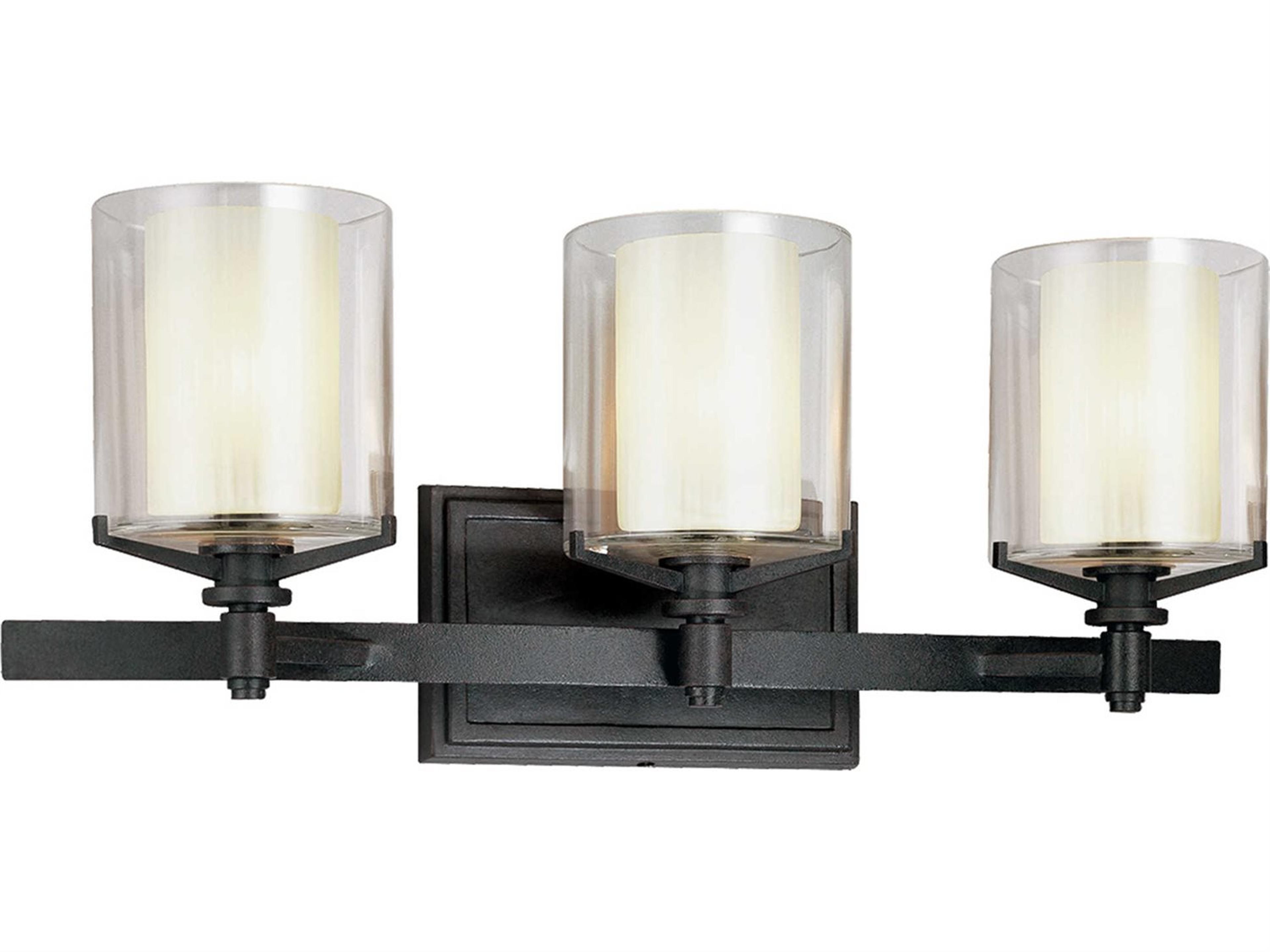 Troy Lighting Arcadia 3-Light French Iron Black Glass Vanity Light