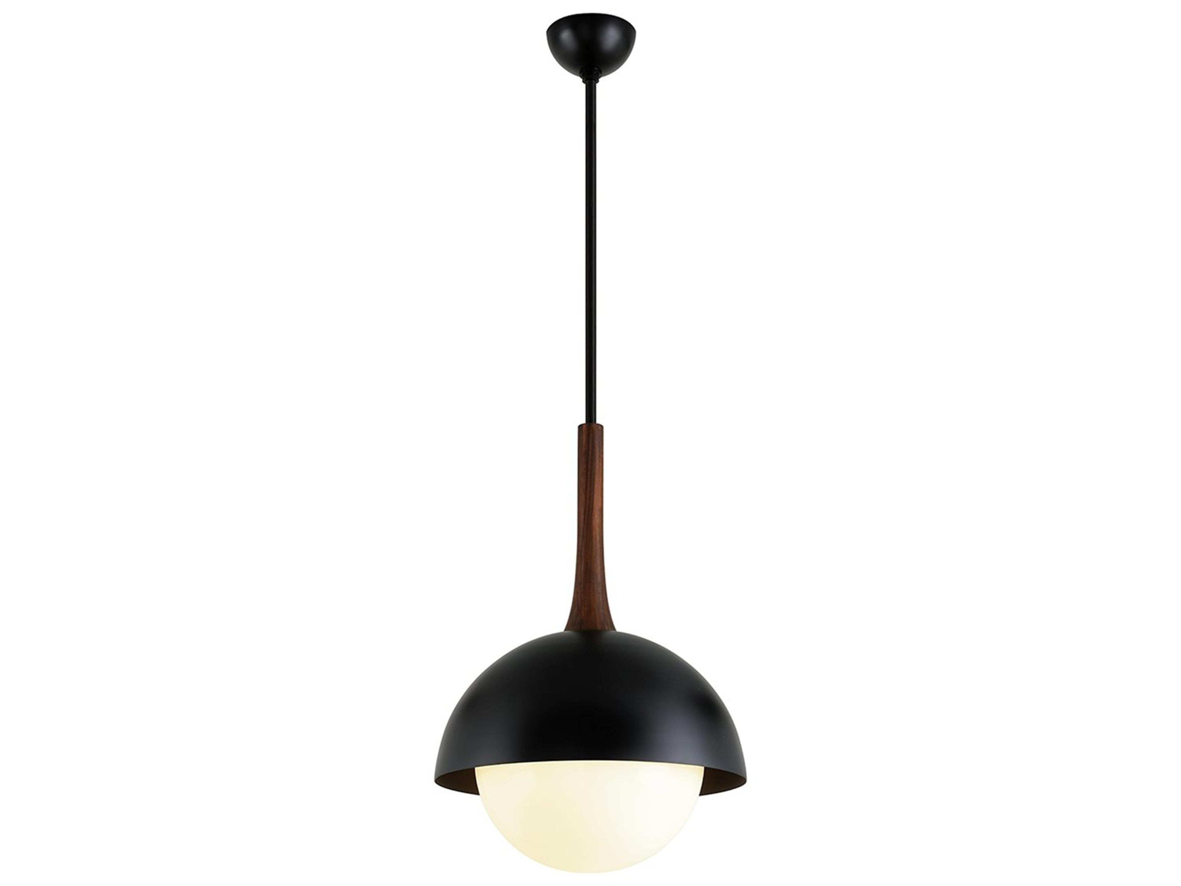 Cadet 1-Light Black Natural Acacia Brown Glass Globe Pendant