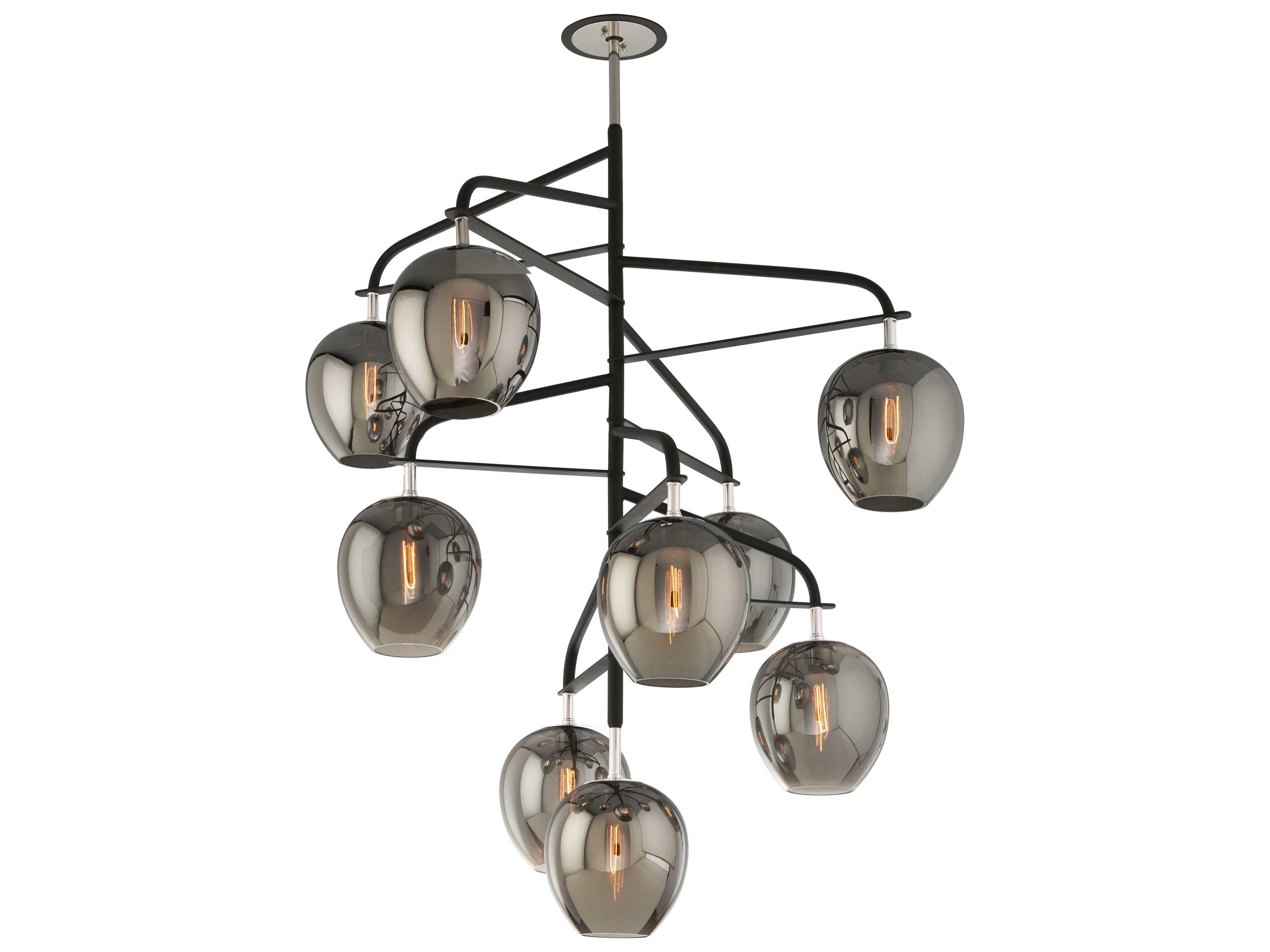 Troy Lighting Odyssey 9-Light Carbide Black And Polished Nickel Glass Globe Pendant