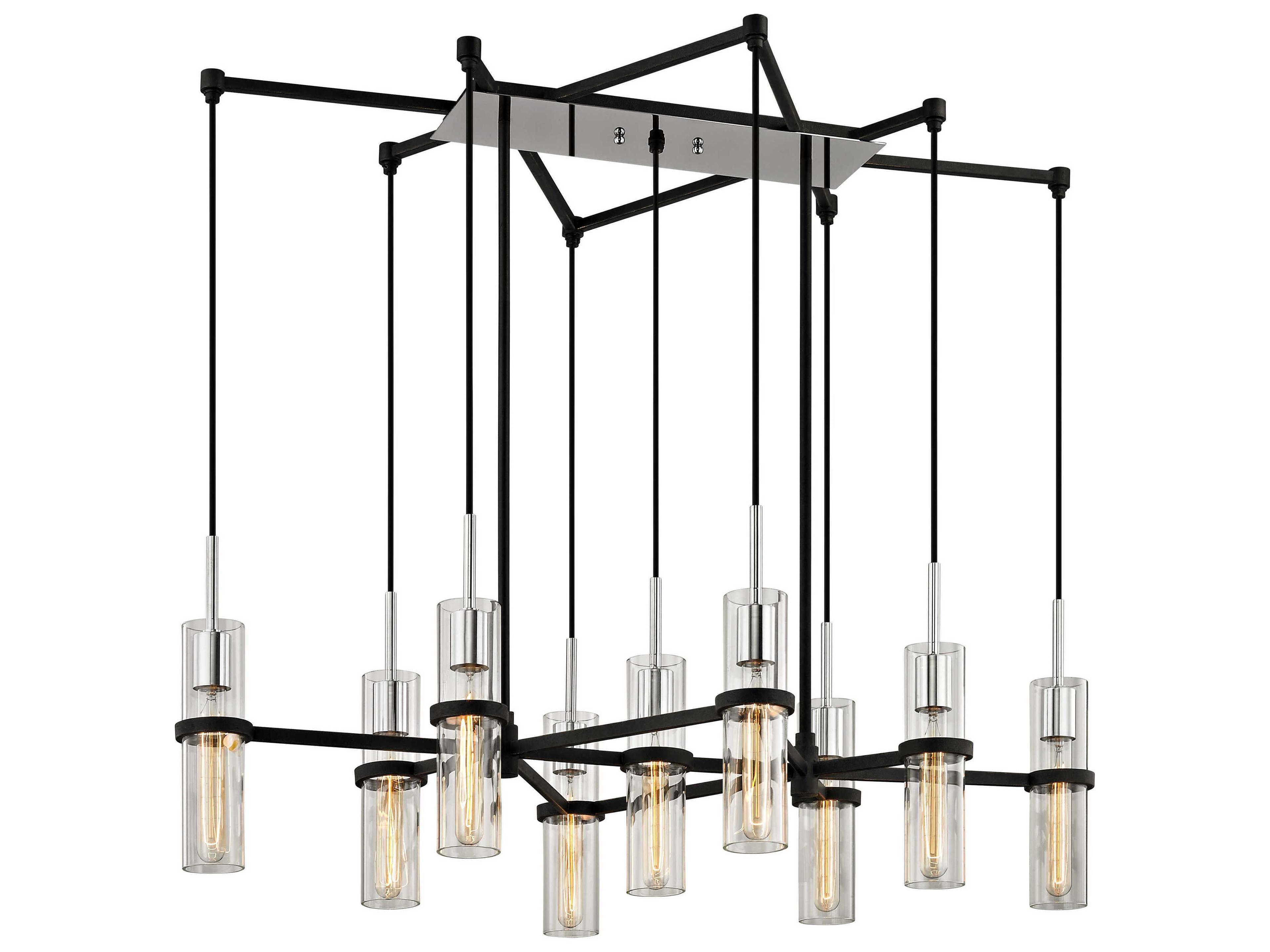 Xavier 9-Light Vintage Iron Black Glass Cylinder Island Pendant