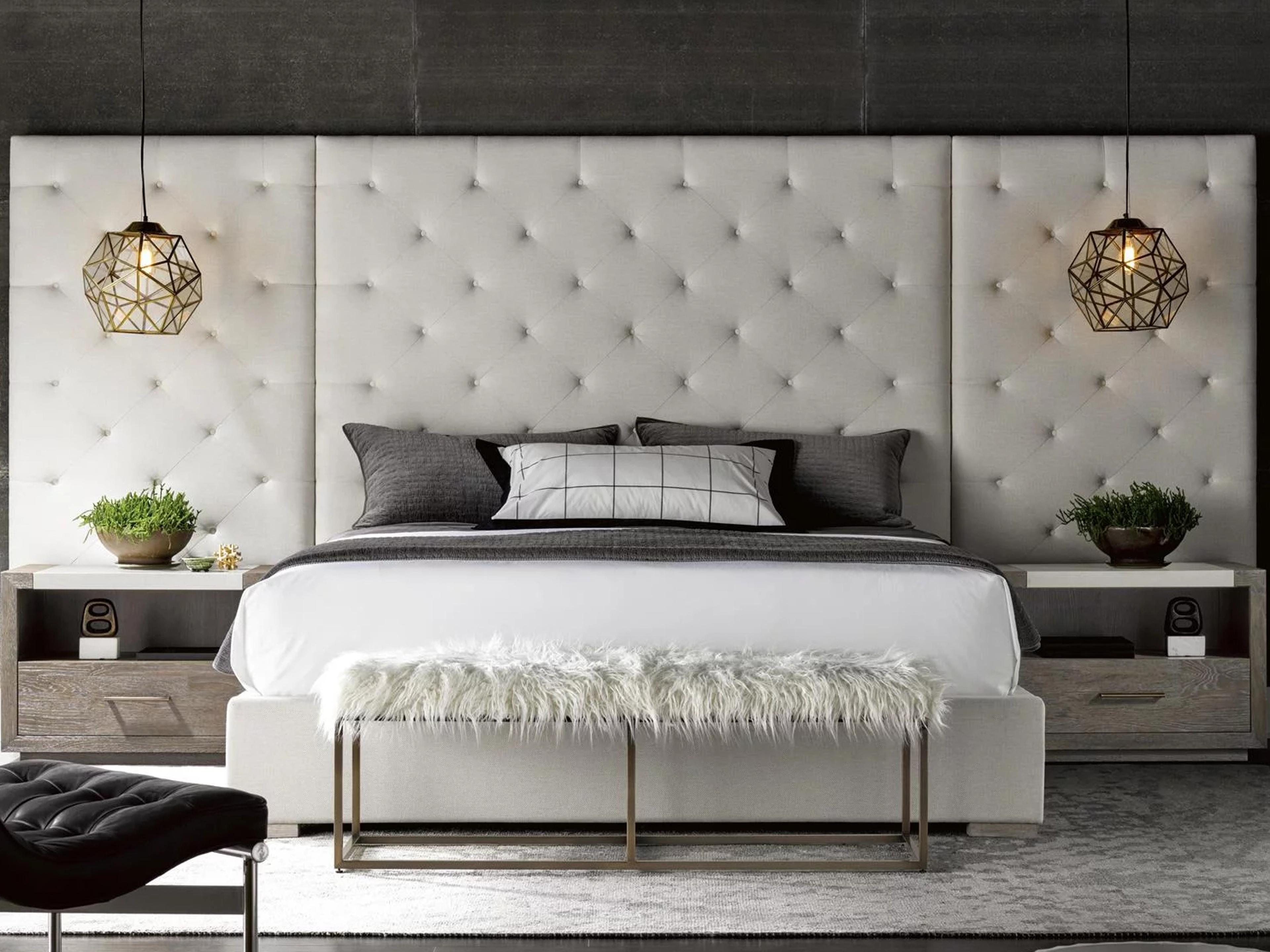 Universal Furniture Modern Brando Quartz White Upholstered King Platform Bed with Wall Panel