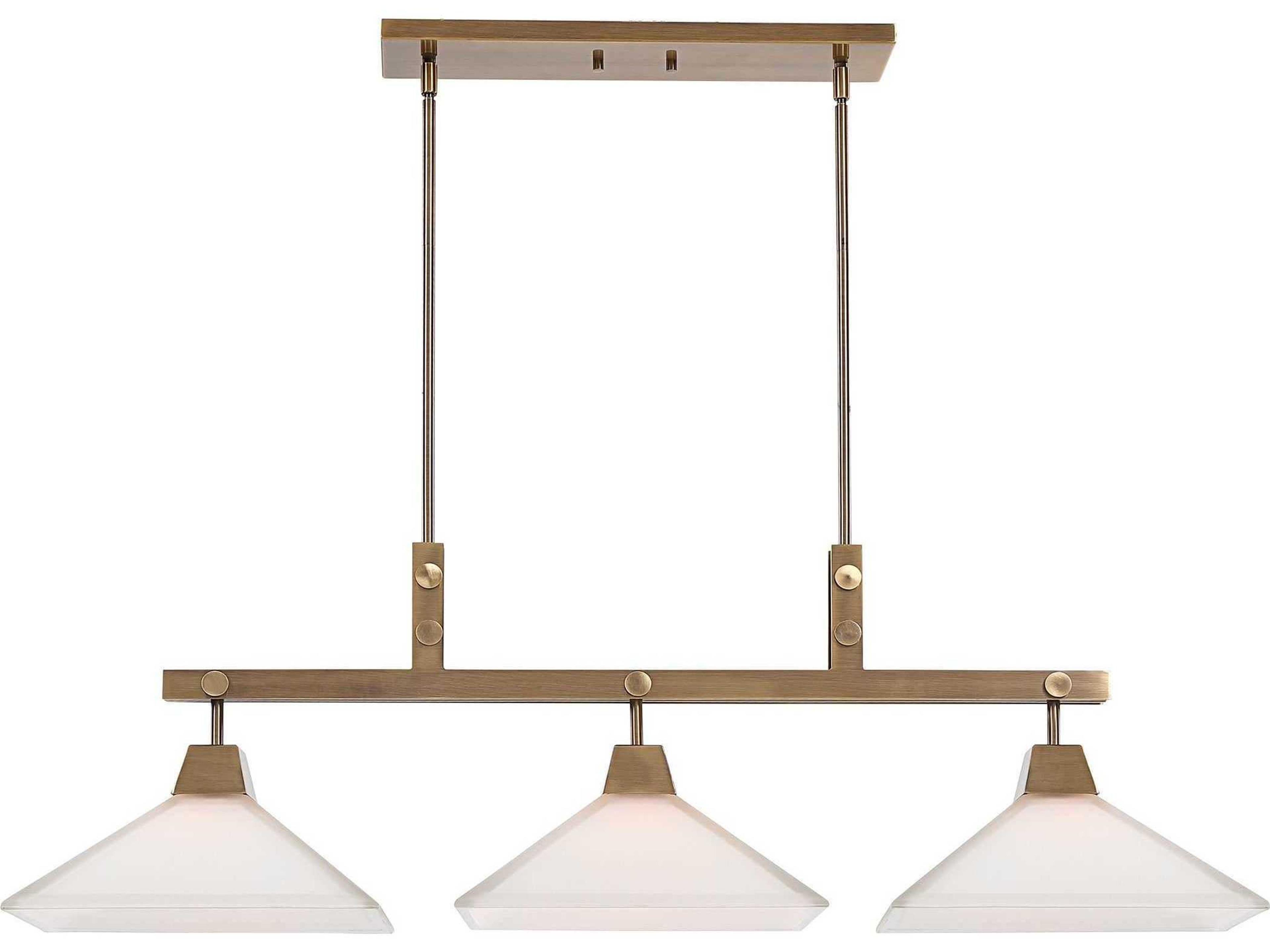 Uttermost Brookdale 3-Light Aged Brass Glass Linear Island Pendant