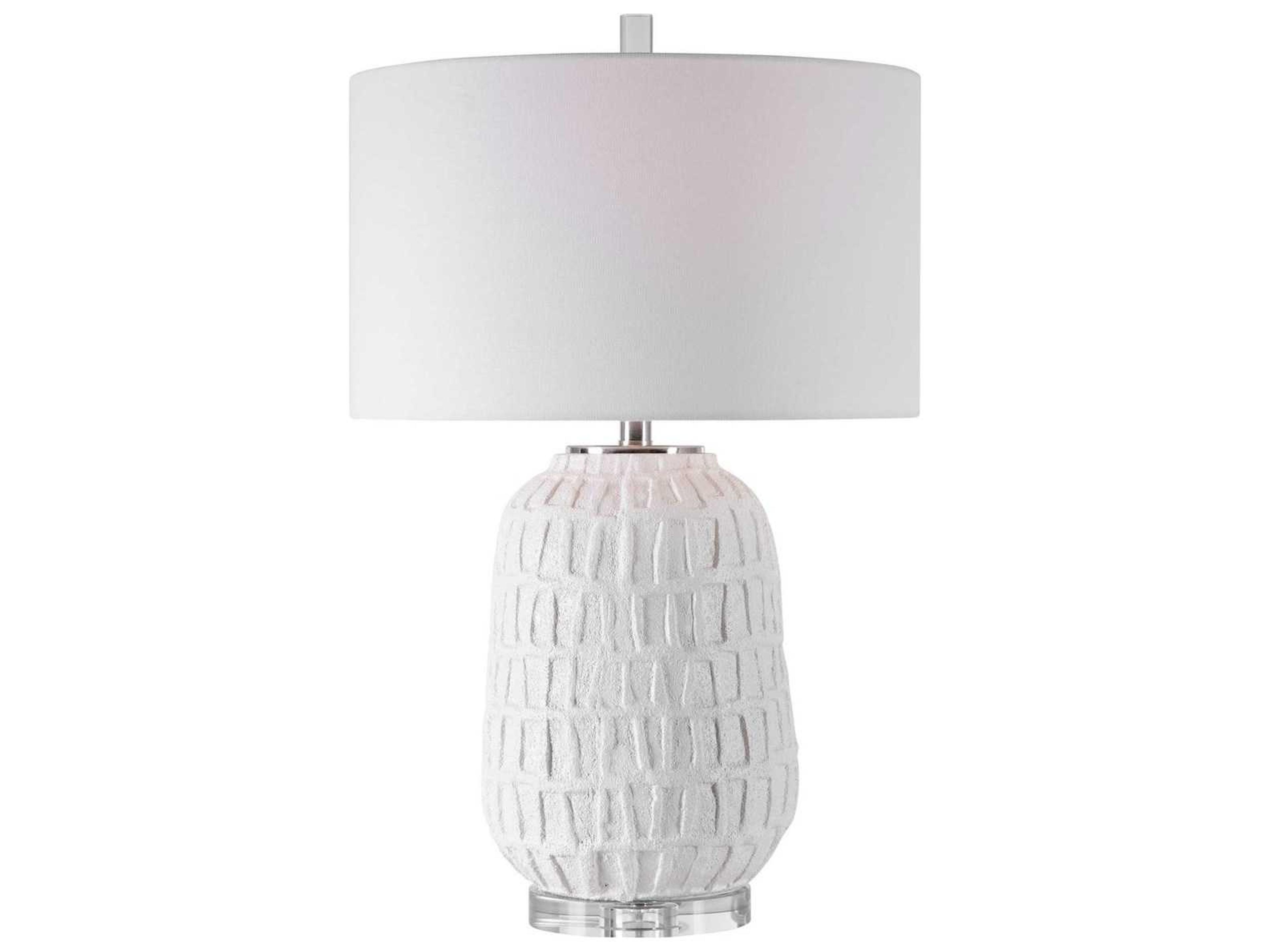 Uttermost Caelina Crystal Matte White Drum Hardback Rolled Edge Buffet Lamp