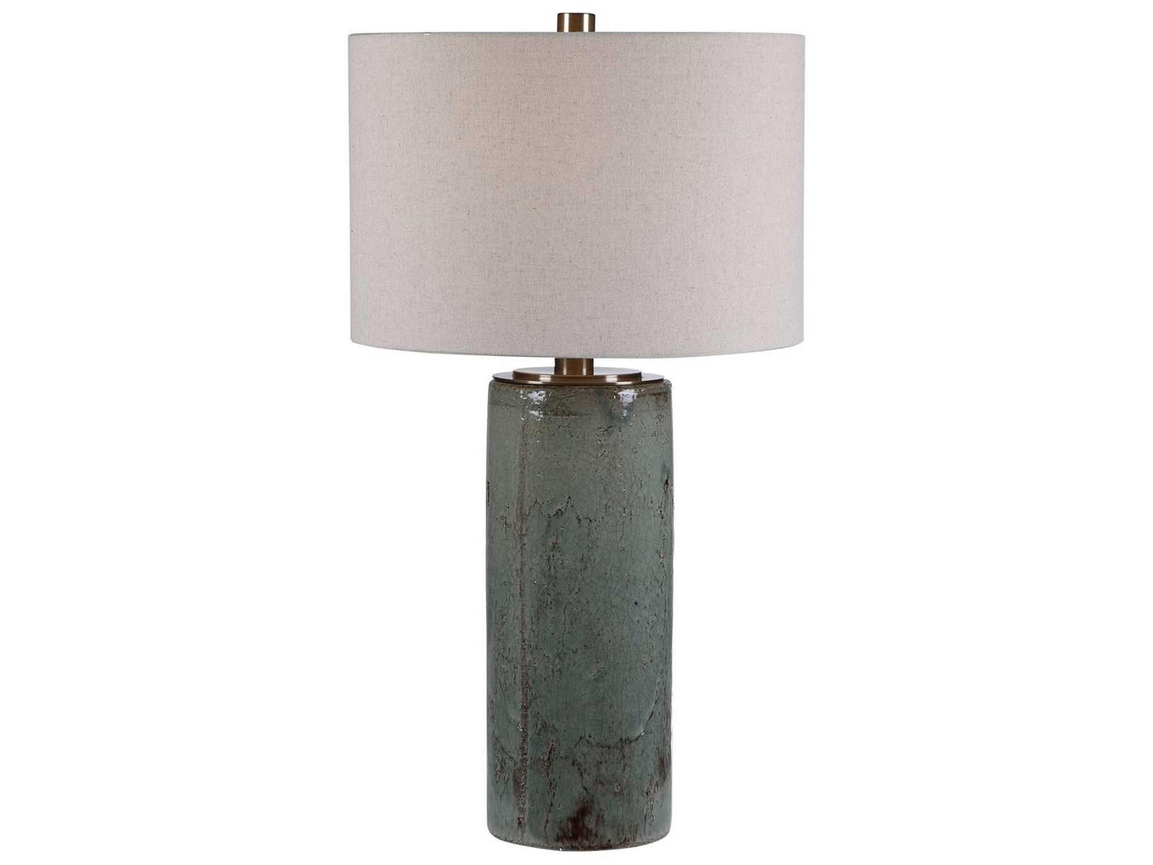 Uttermost Callais Aqua Blue Rustic Bronze Round Hardback Drum Buffet Lamp