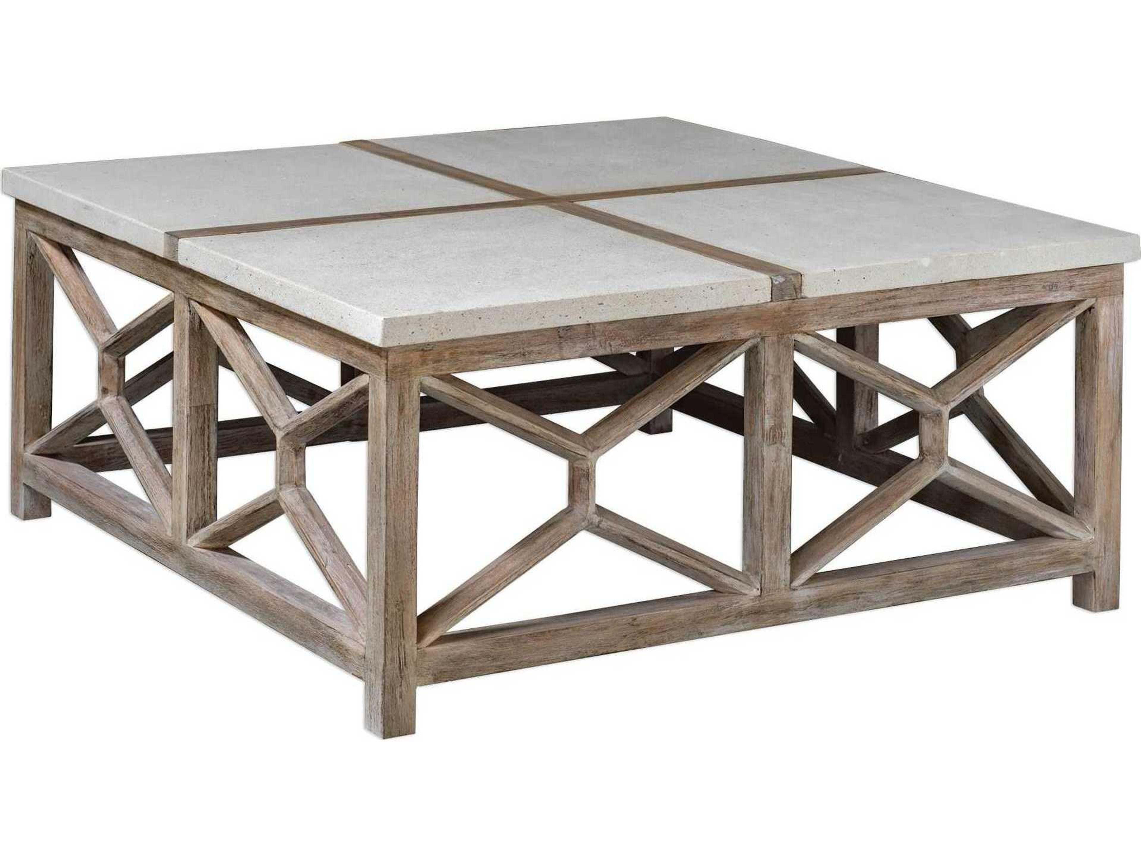 Catali Square Coffee Table with Limestone Top and Oatmeal Wash