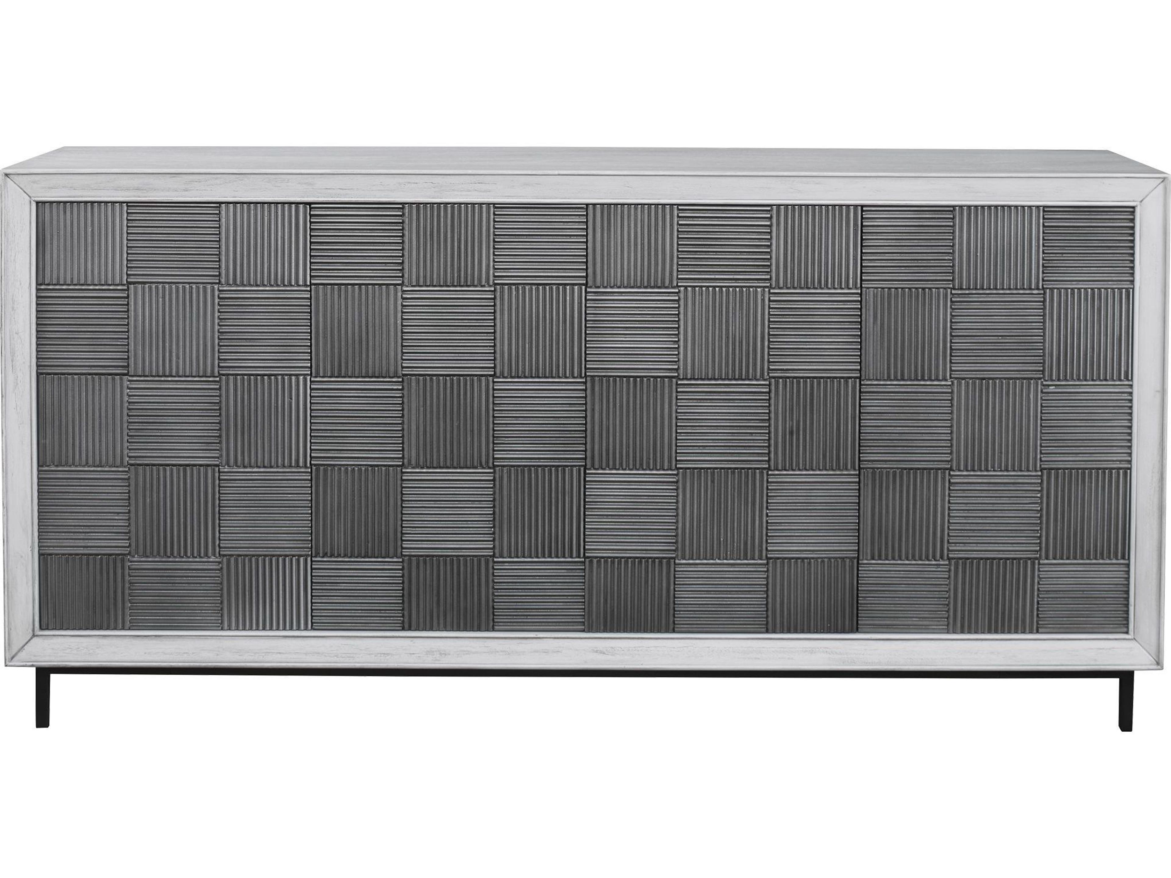 Uttermost Checkerboard 67" Mahogany Wood Light Gray White Washed Sideboard