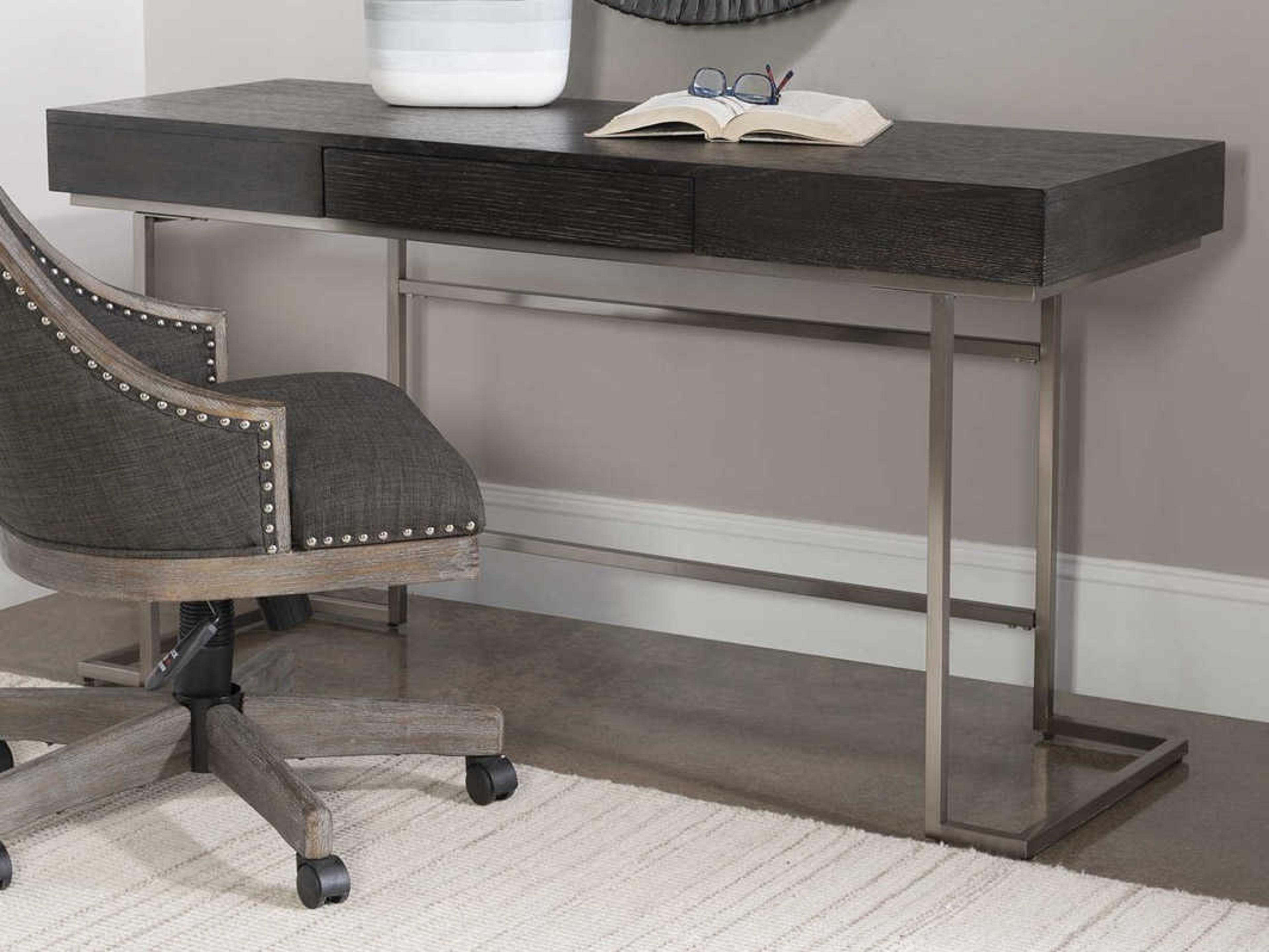 Uttermost Claude Smoke Gray Brushed Nickel Silver Oak Wood Secretary Desk