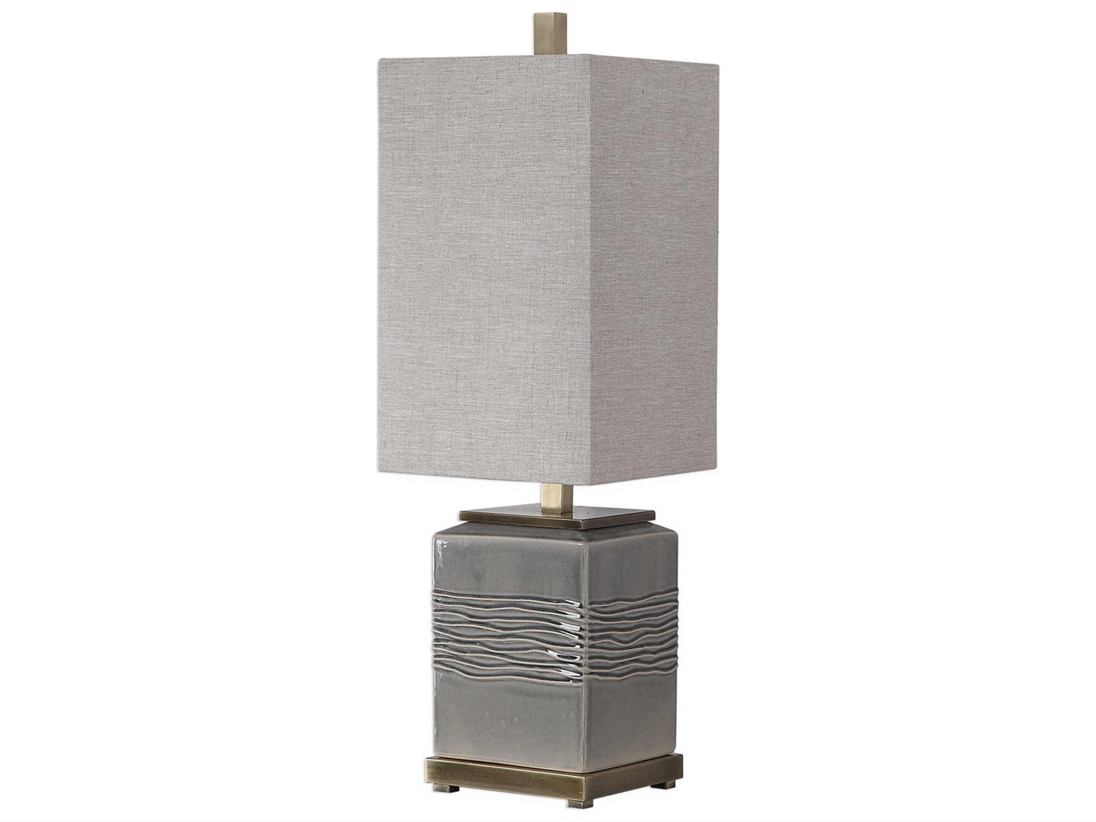 Uttermost Covey Warm Gray Rectangle Hardback Fabric Shade Brass Buffet Lamp
