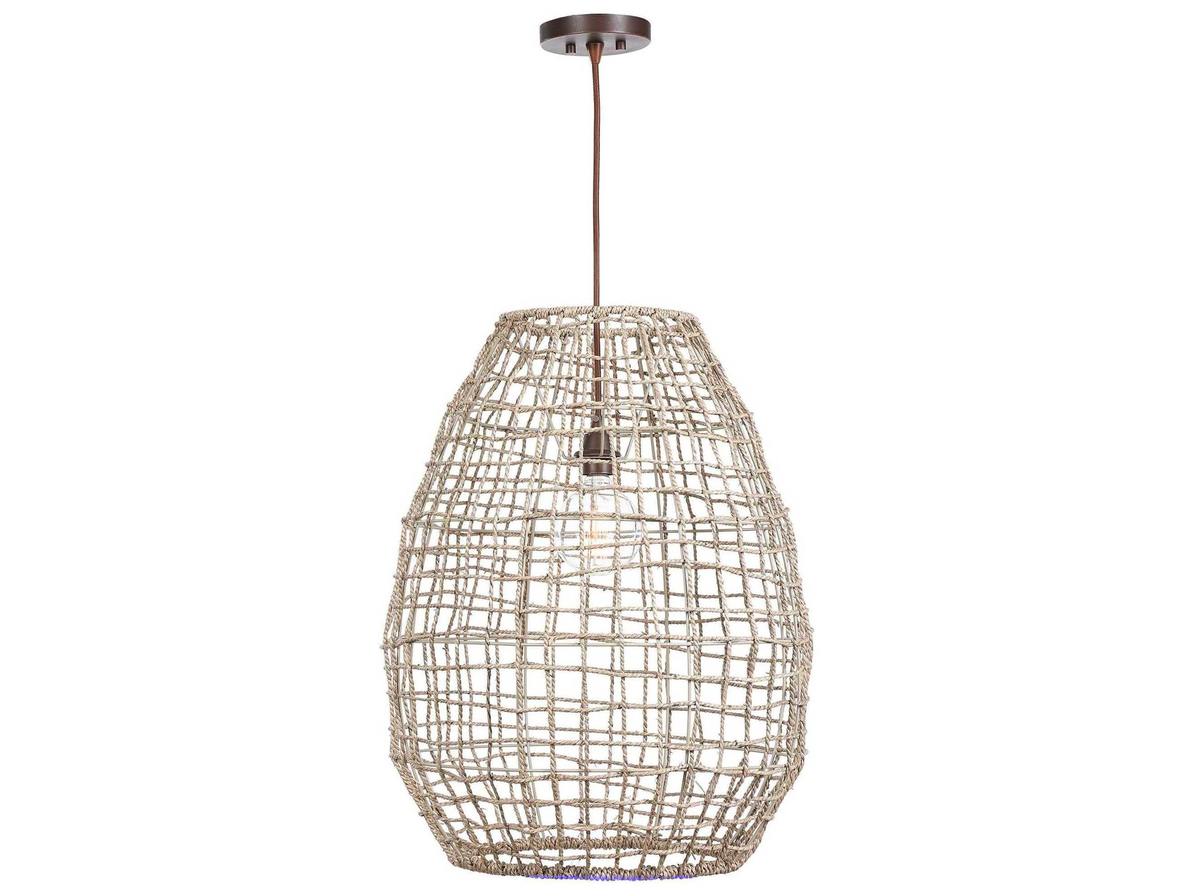 Uttermost Cross 1-Light Natural Woven Seagrass Brown Pendant