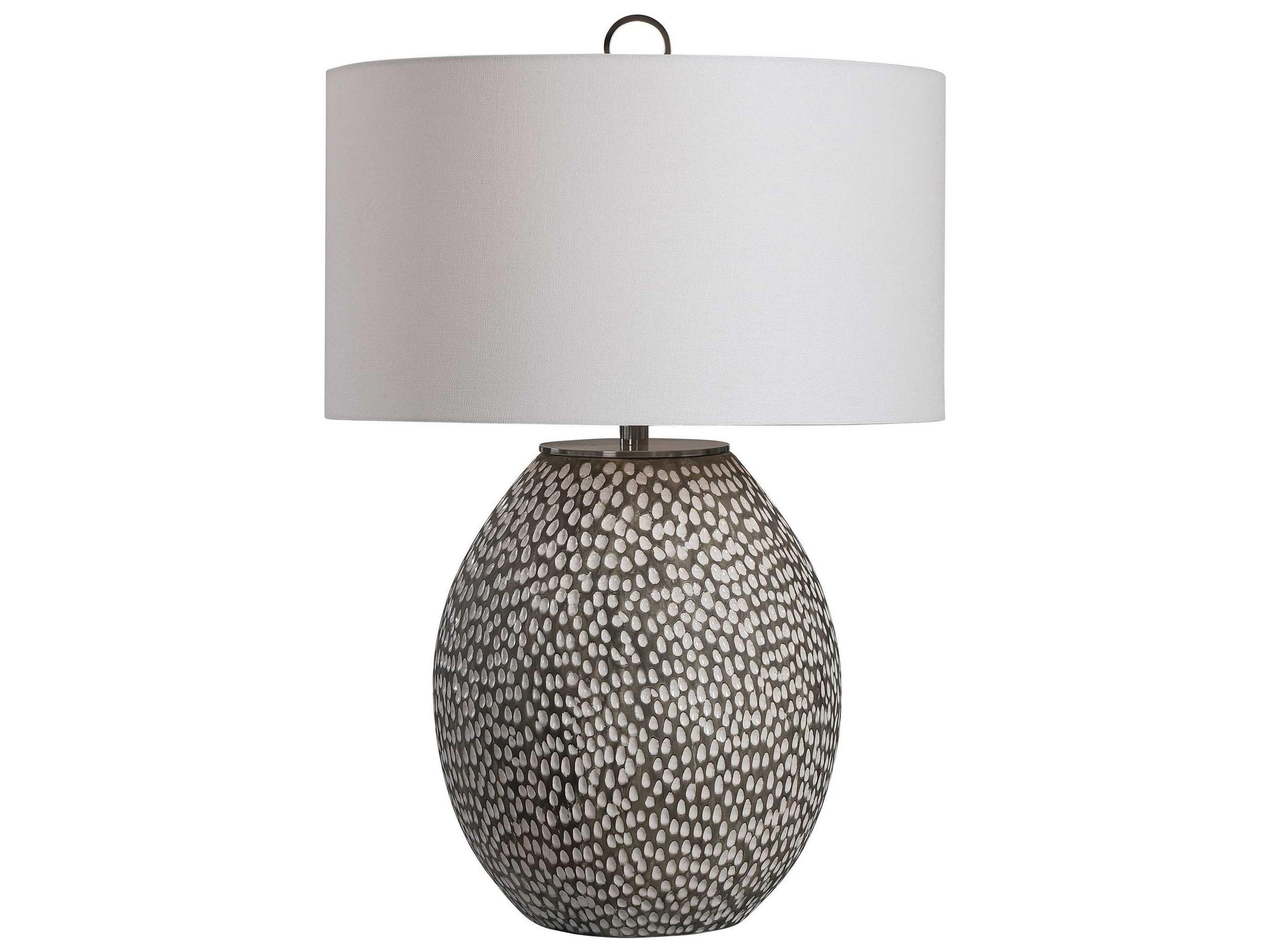 Uttermost Cyprien Rustic Gray Crackled Gloss White Round Drum Hardback Buffet Lamp