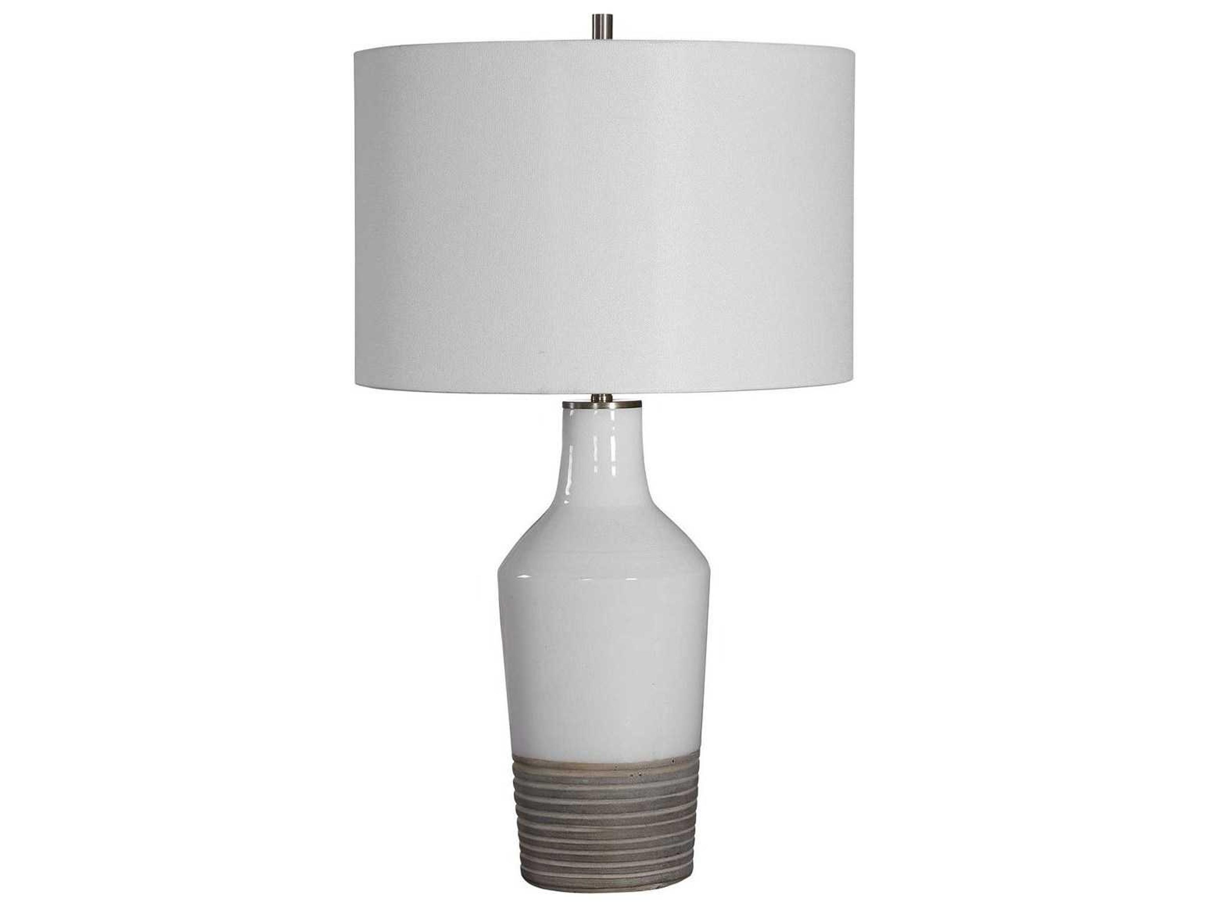 Uttermost Dakota White Crackle Glaze Round Drum Hardback Buffet Lamp