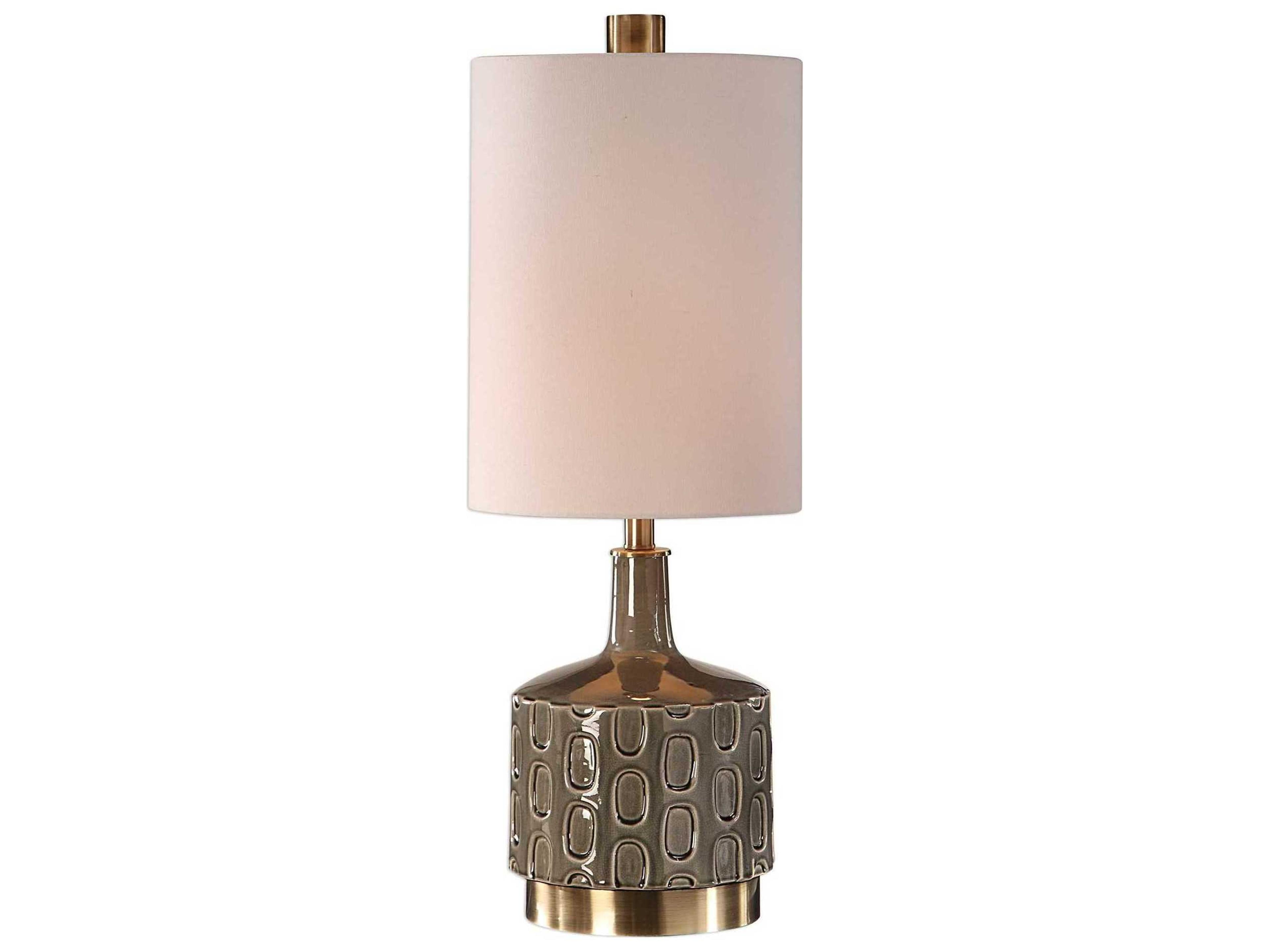 Darrin Crackled Gray Tall Round Hardback Drum Brass Buffet Lamp