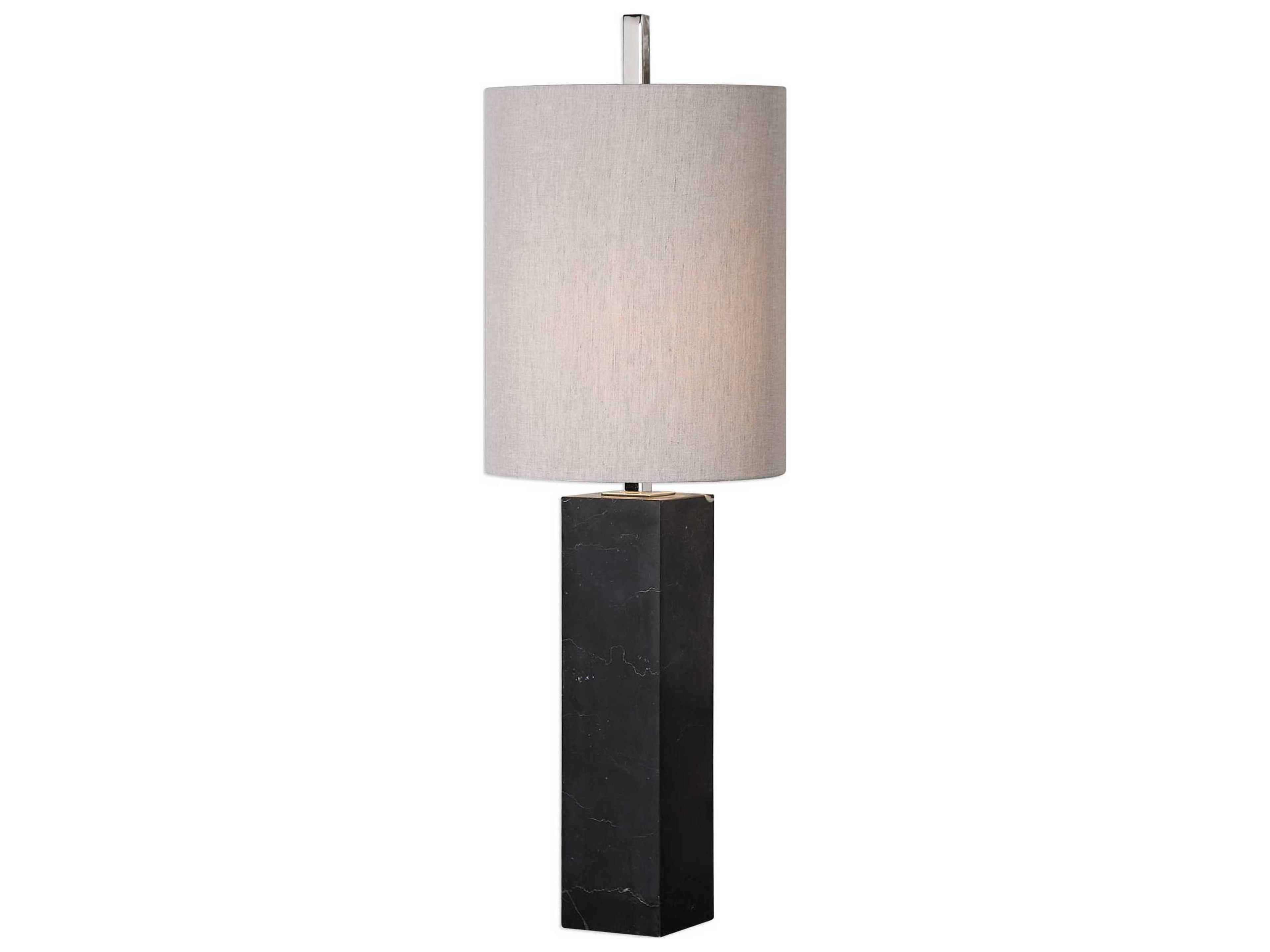 Delaney Black Marble Tall Round Hardback Drum Table Lamp