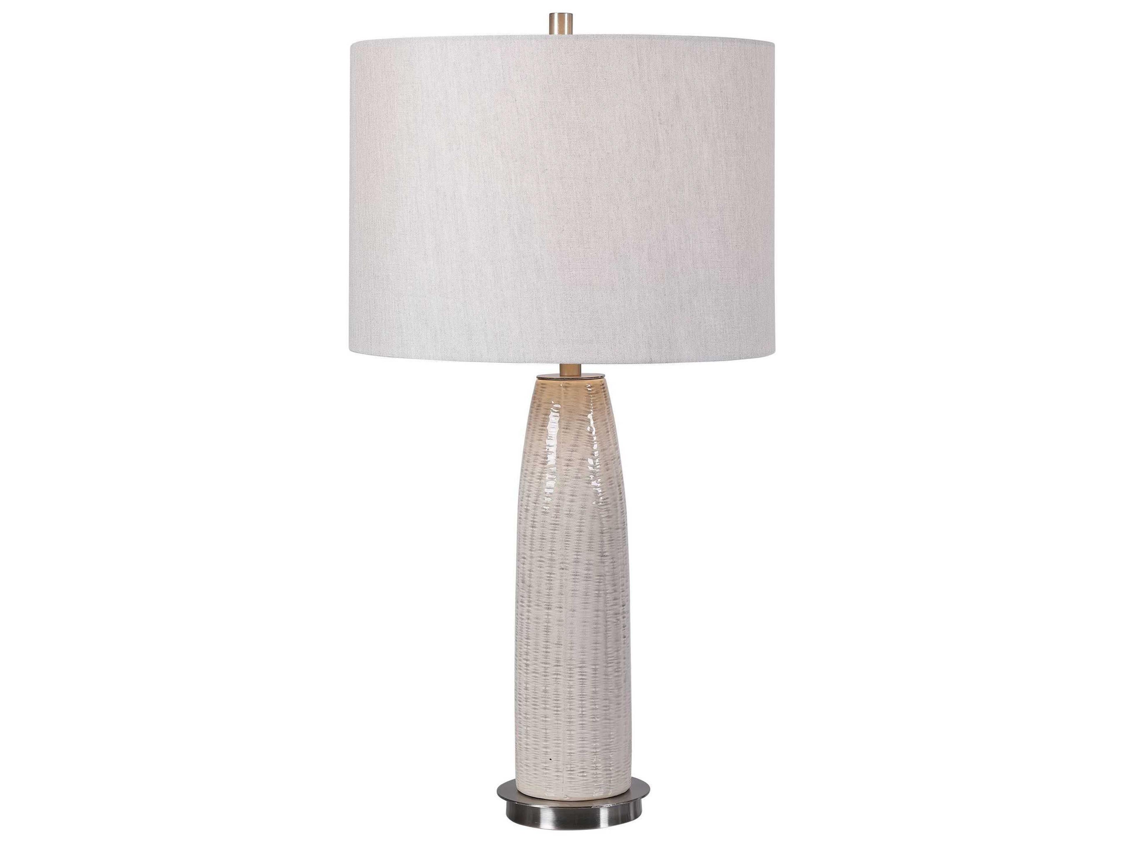 Uttermost Delgado Distressed Light Gray Round Drum Hardback Buffet Lamp