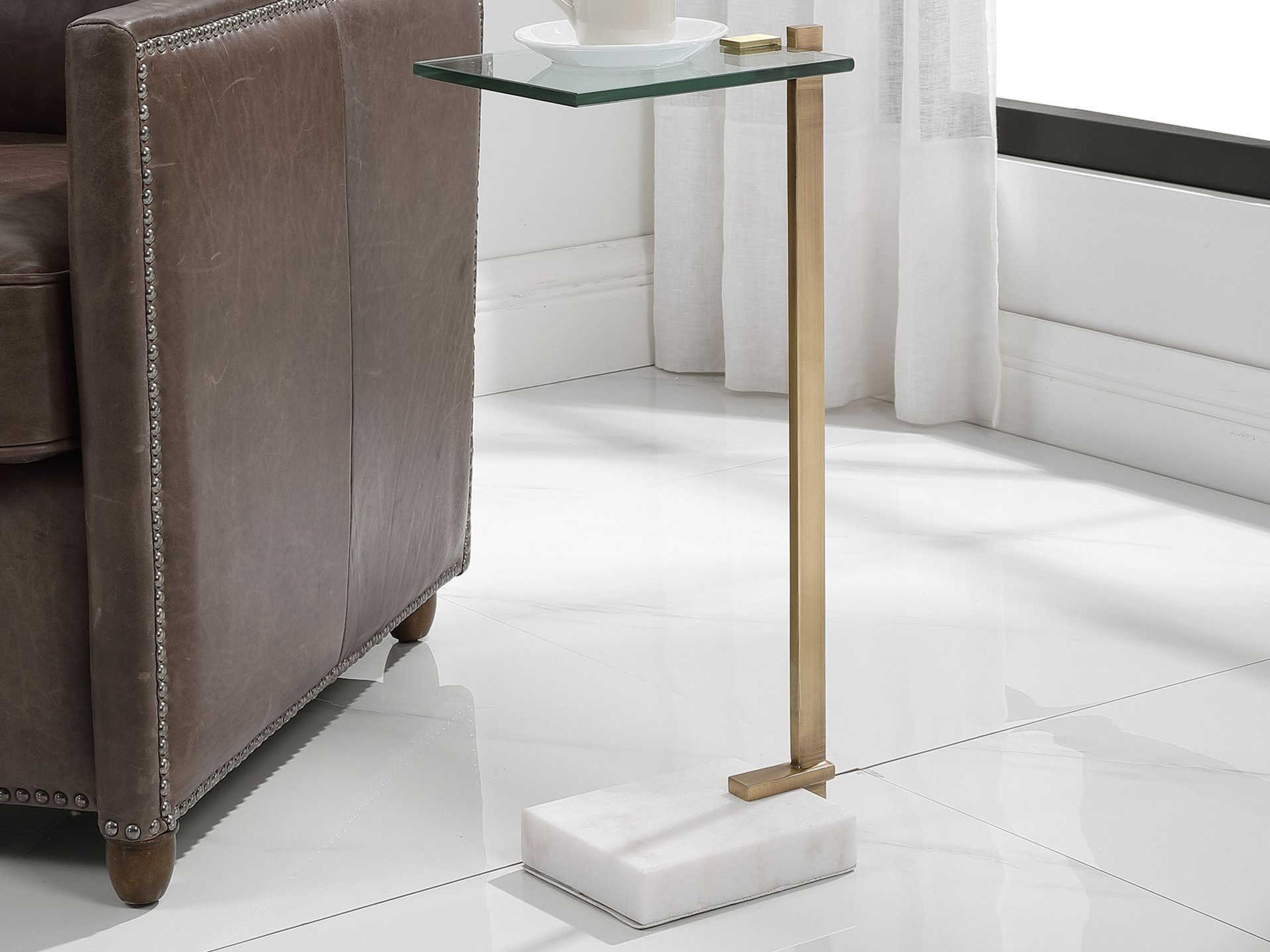 Uttermost Butler Rectangular Glass Brushed Brass White End Table