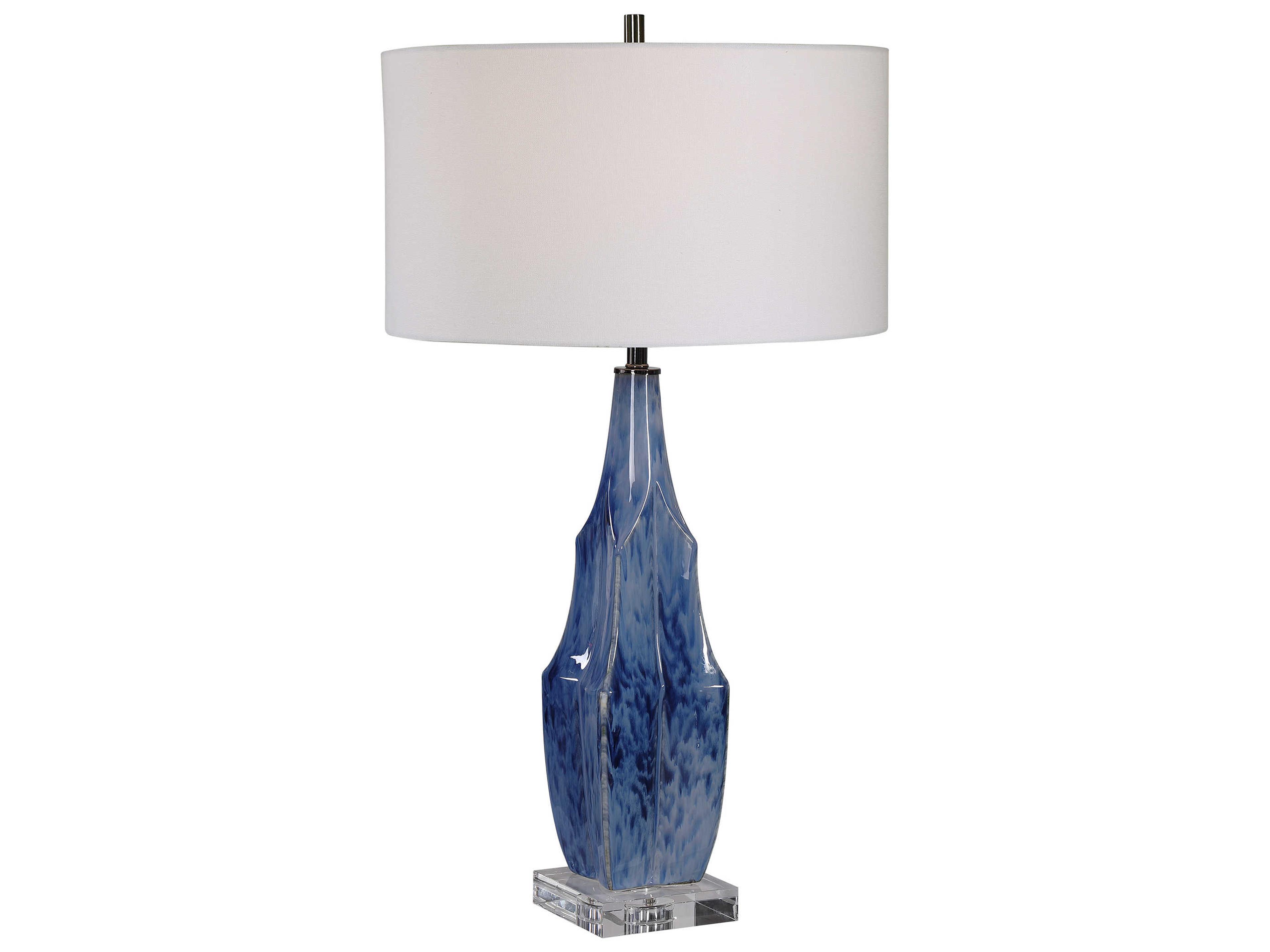 Everard Crystal Indigo Blue Round Drum Shade Buffet Lamp