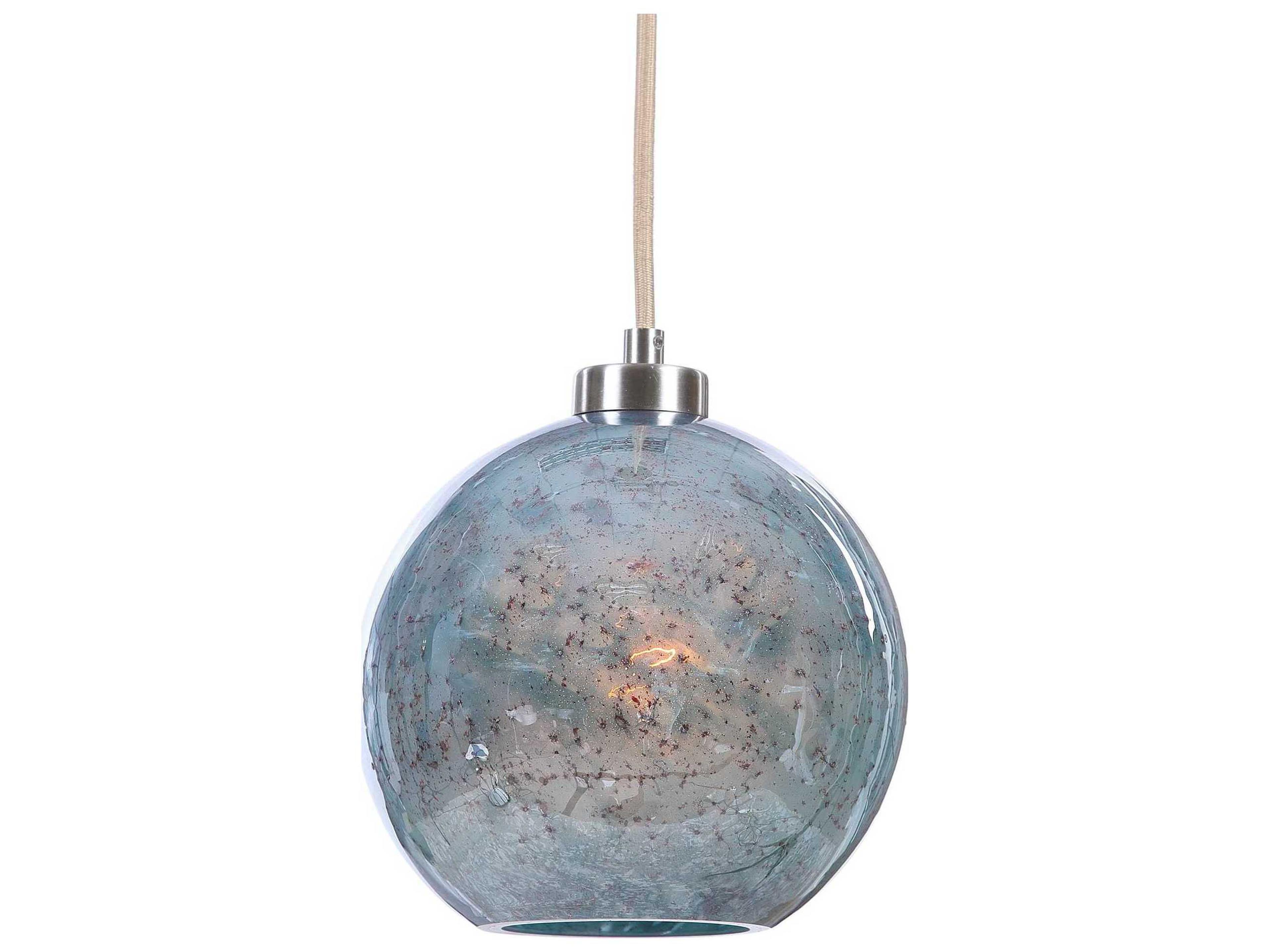 Uttermost Gemblue 1-Light Brushed Nickel Blue Glass Globe Mini Pendant
