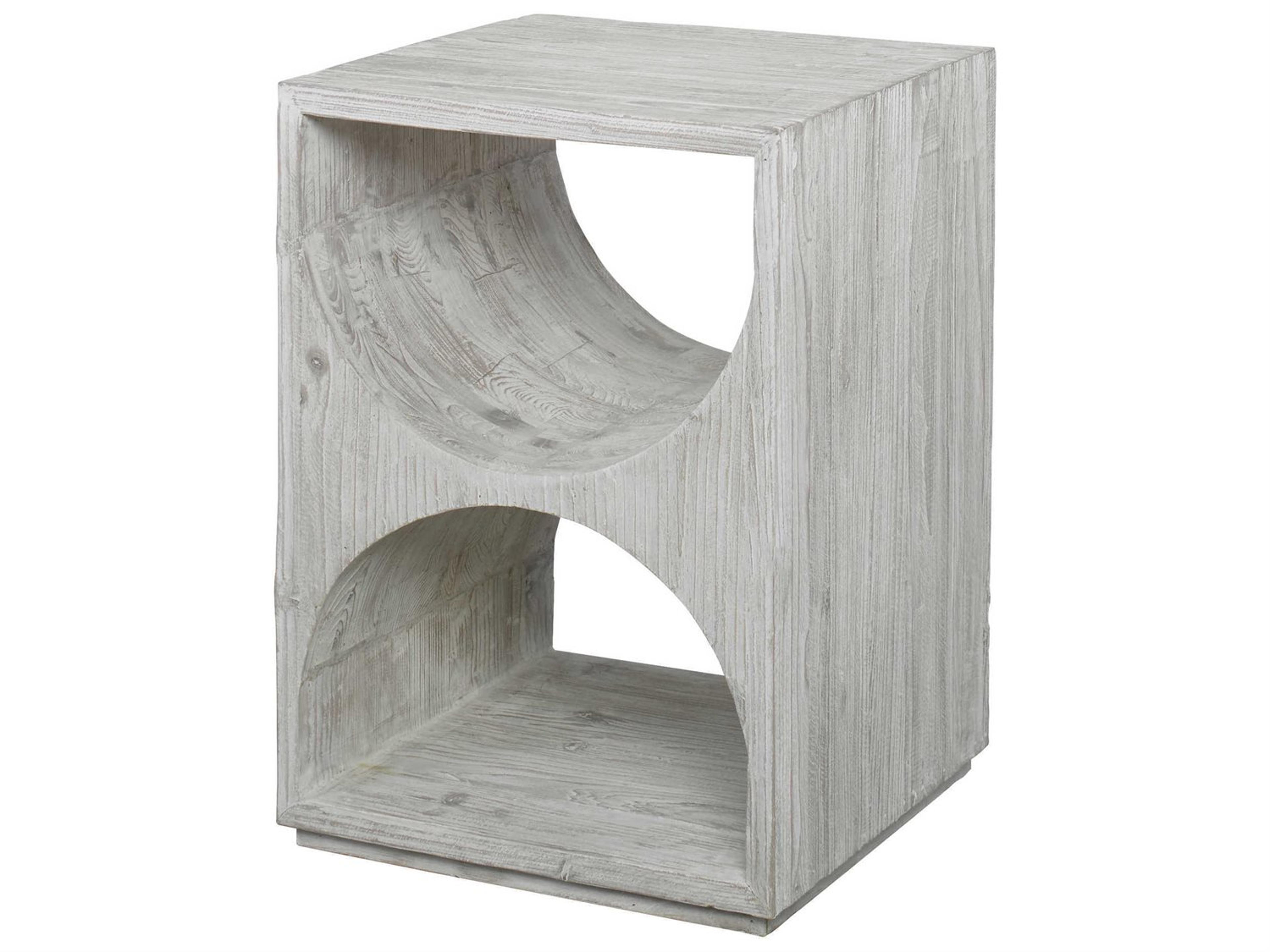 Uttermost Hans Square Wood Distressed Ivory End Table