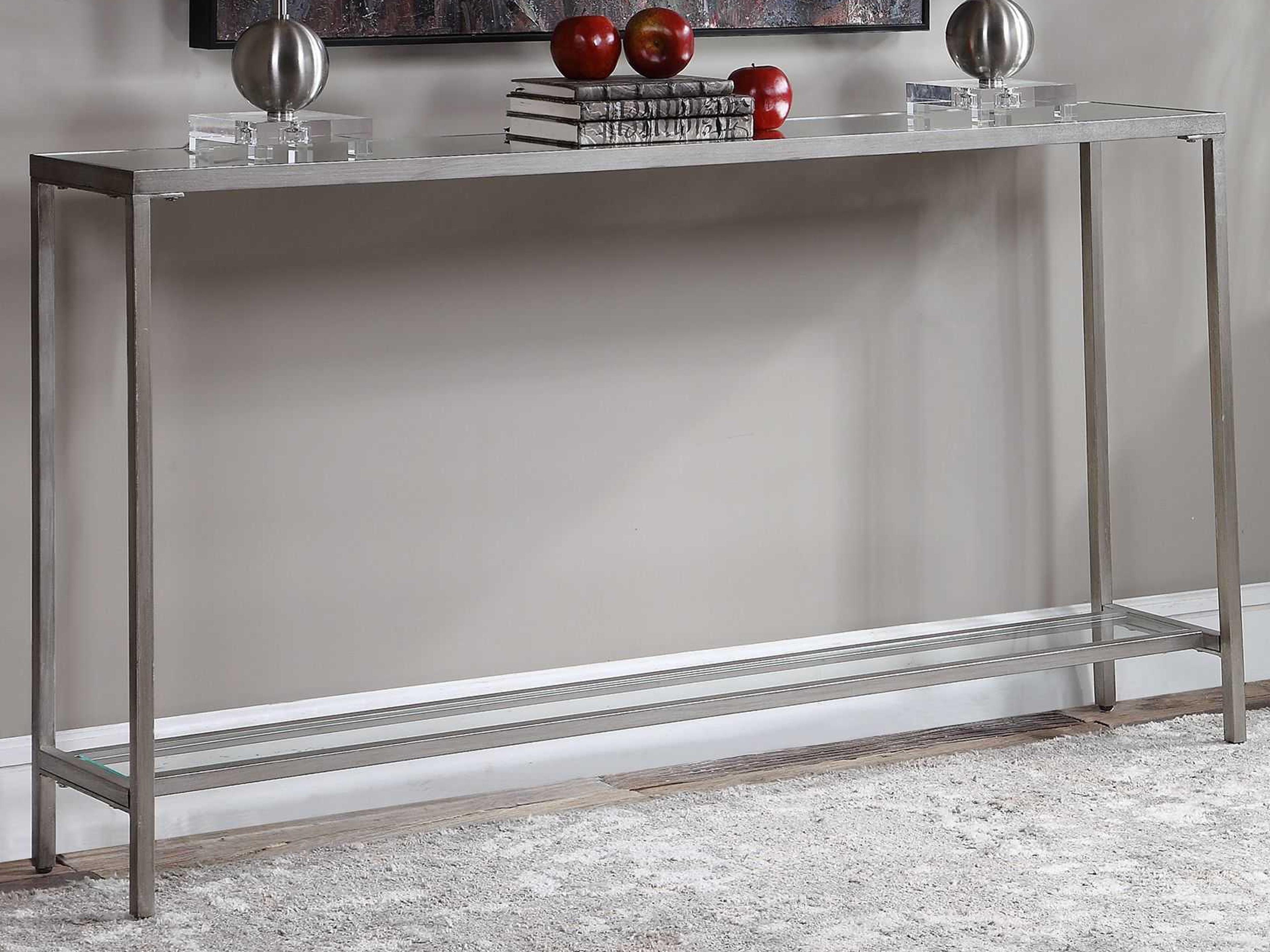 Uttermost Hayley Rectangular Glass Antique Silver Leaf Console Table