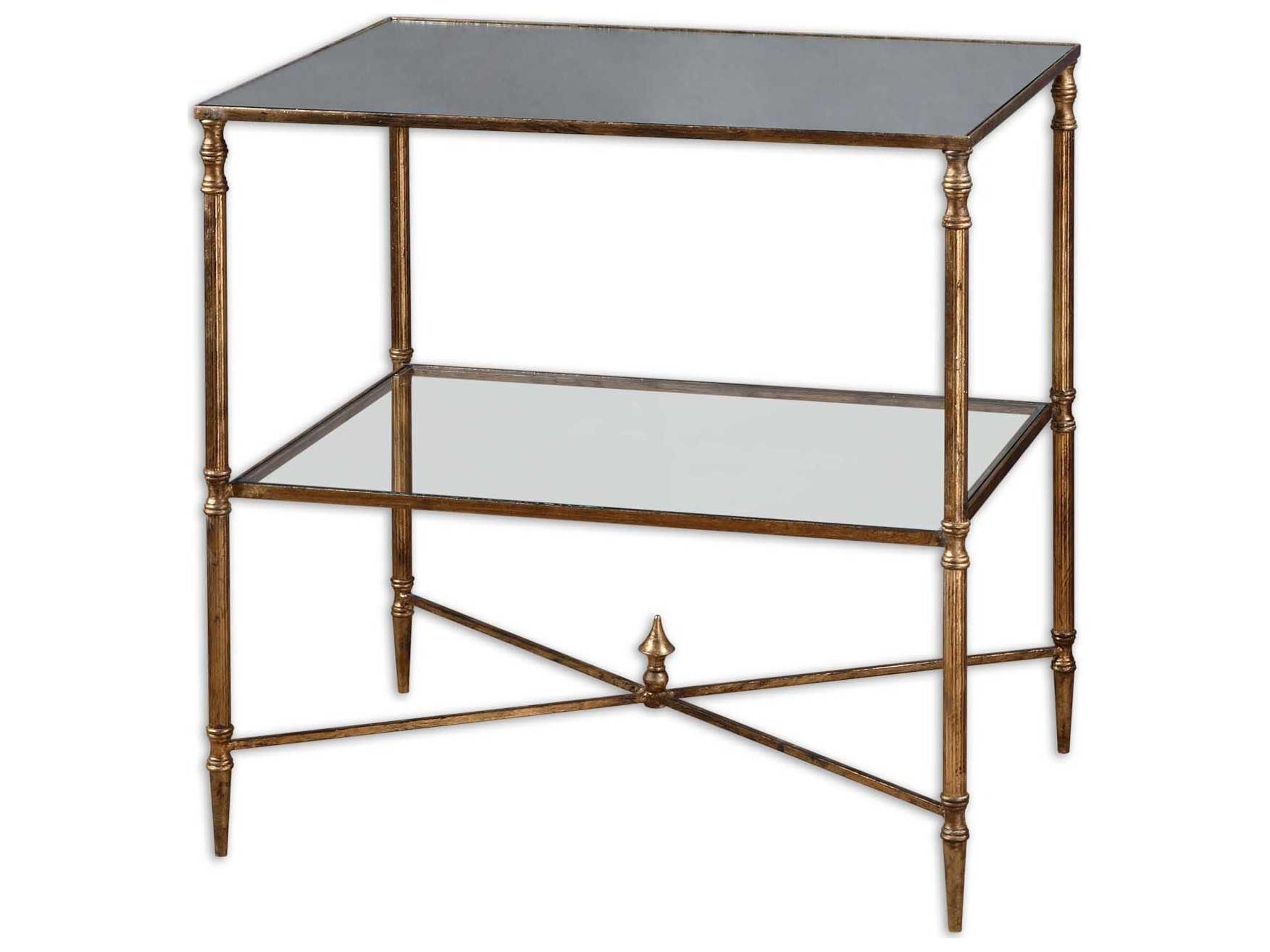Henzler Rectangular Glass Gold Leaf End Table