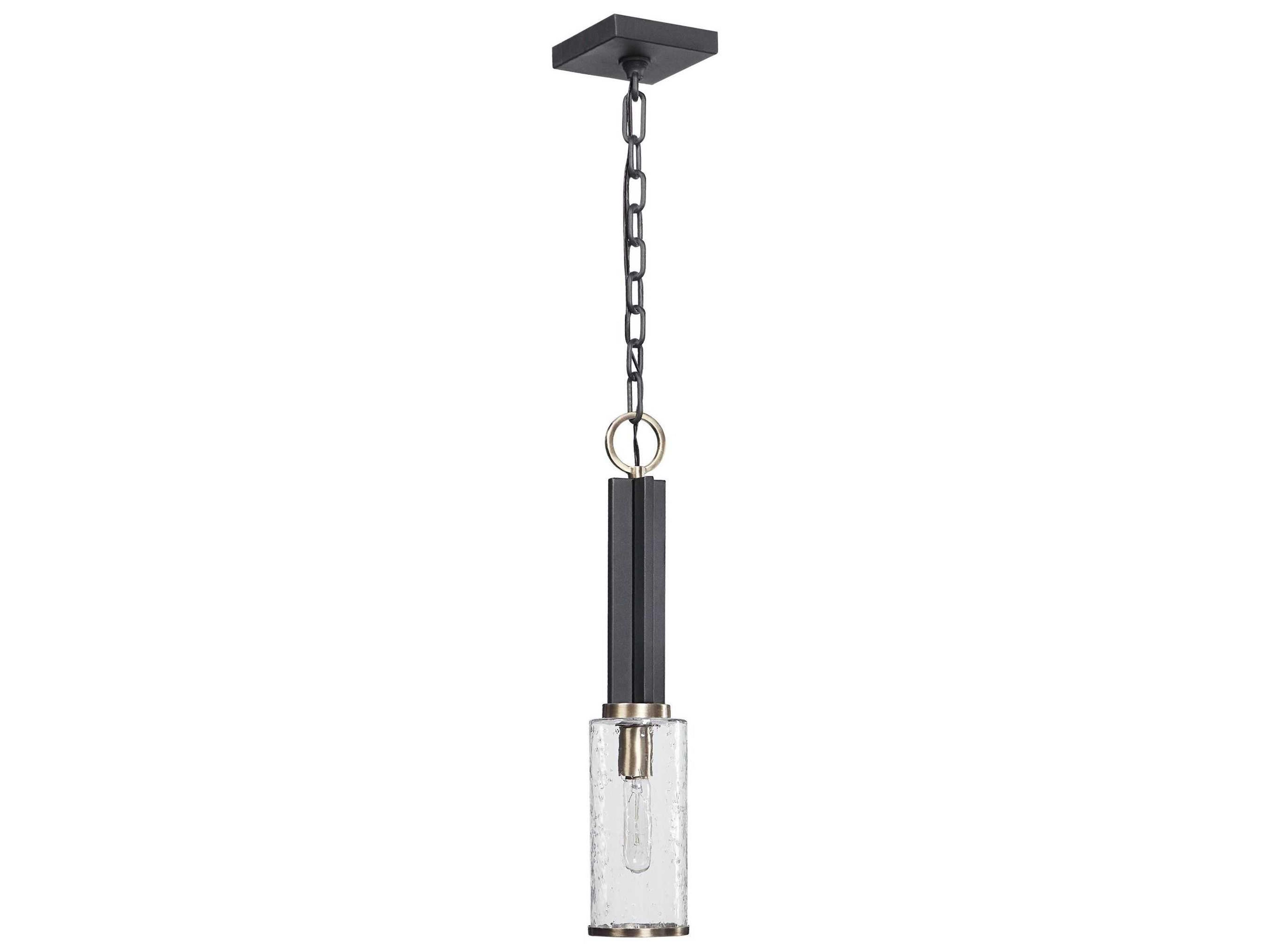 Jarsdel 1-Light Black Antique Brass Glass Cylinder Mini Pendant