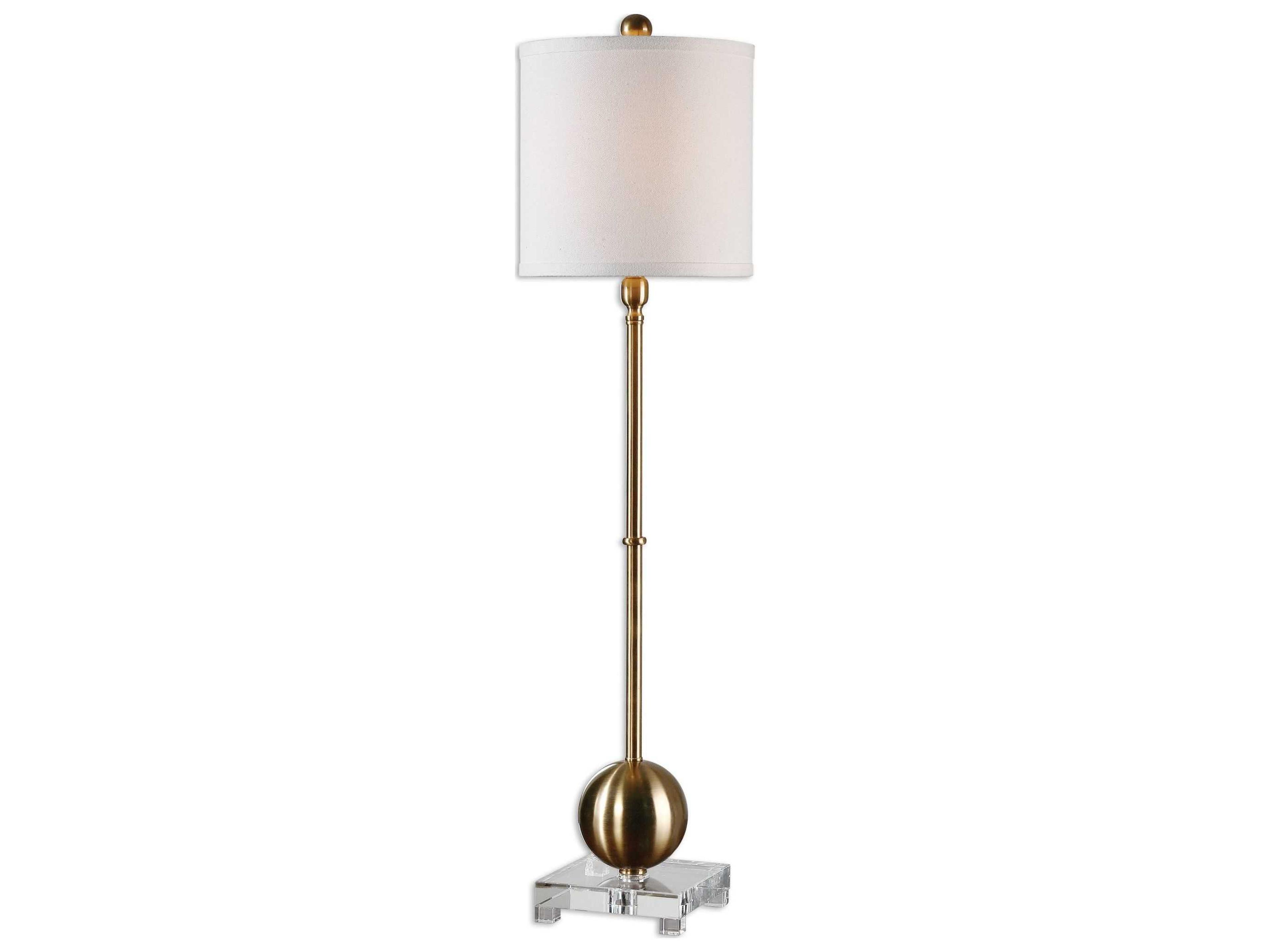 Laton Plated Brushed Brass Round Hardback Drum Crystal Buffet Lamp