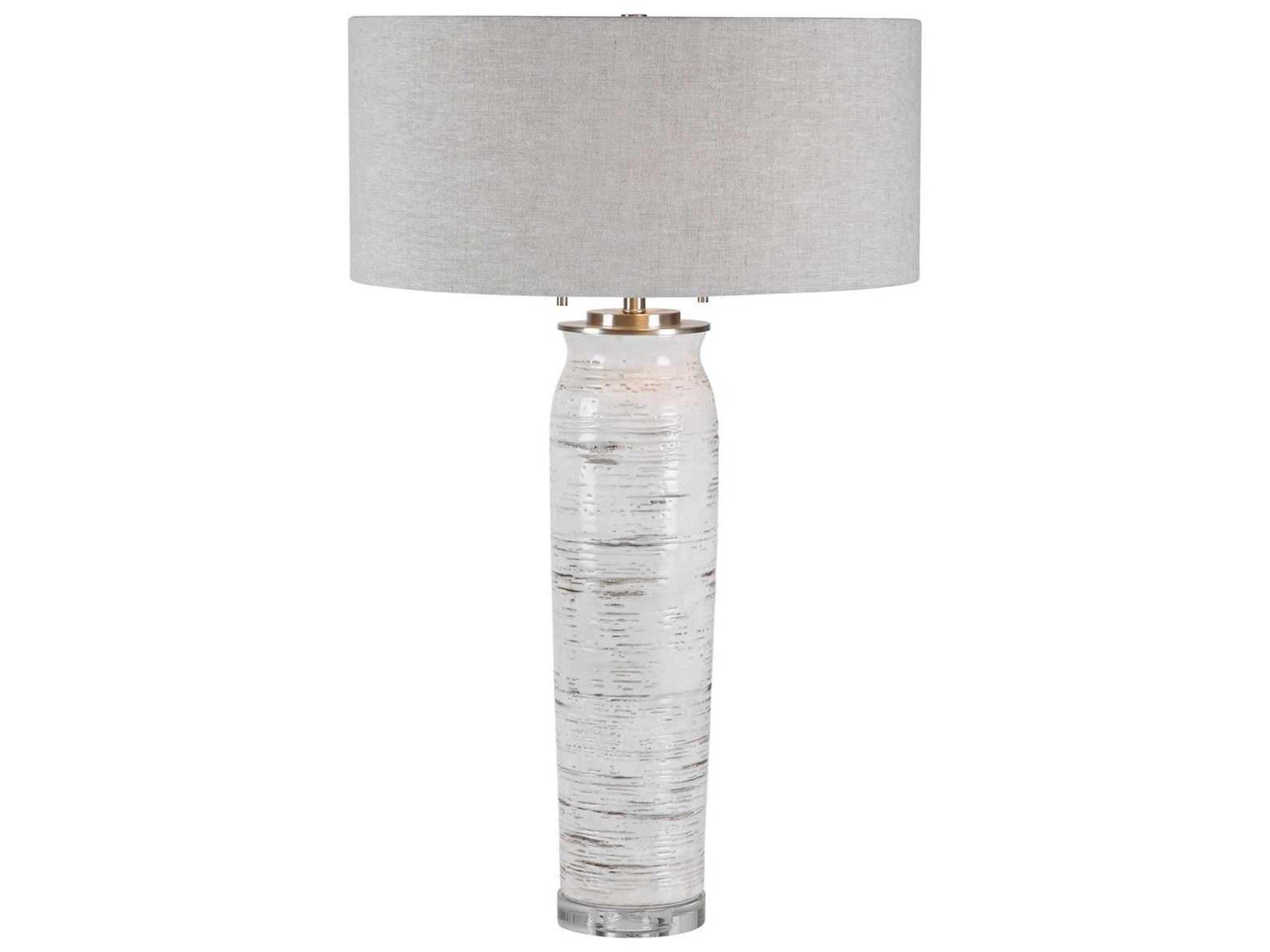 Uttermost Lenta Crystal Distressed Off White Round Hardback Drum Buffet Lamp