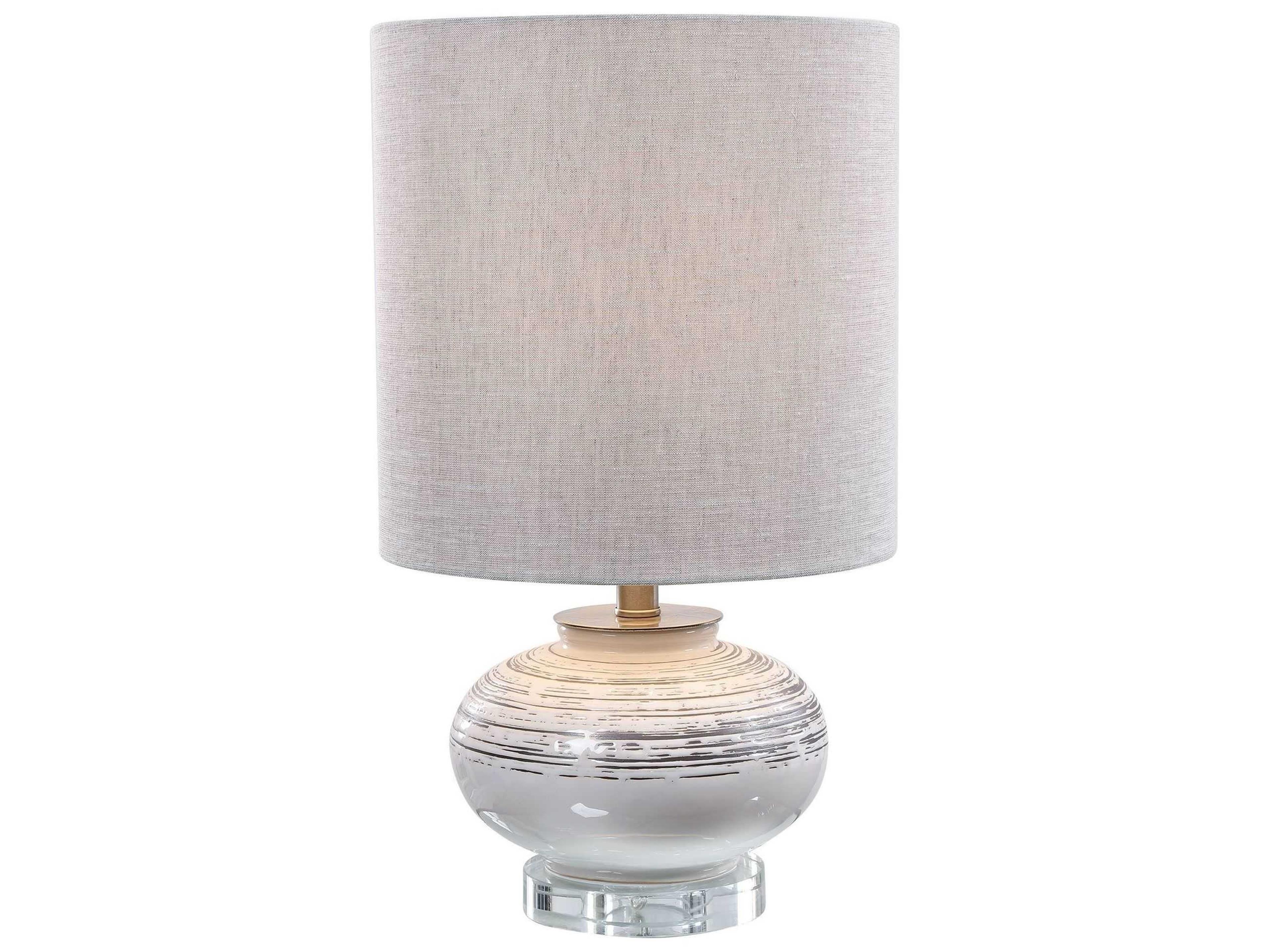Lenta Crystal Round Drum Hardback Off White Table Lamp
