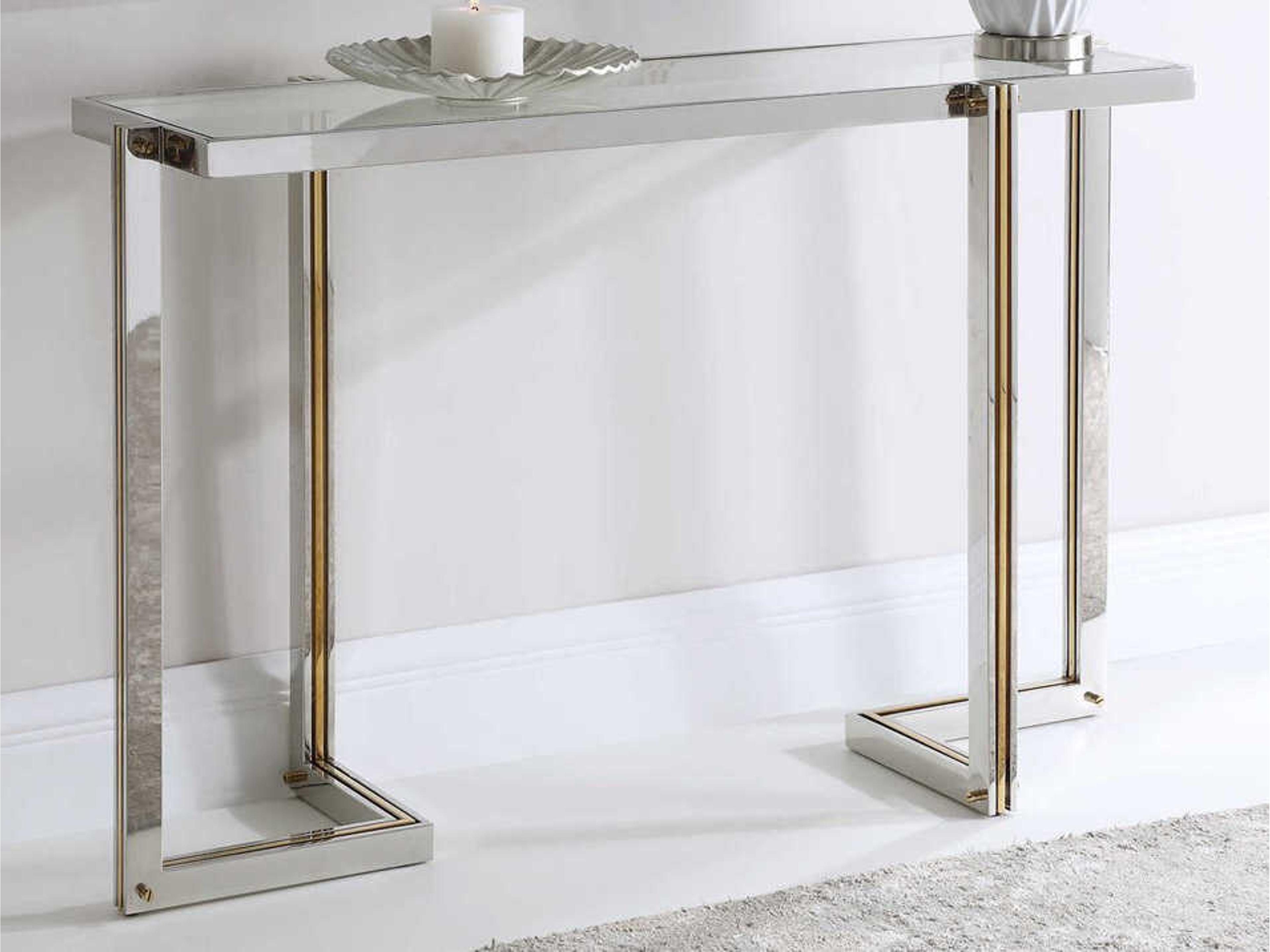 Uttermost Locke Modern Rectangular Glass Polished Nickel Gold Console Table