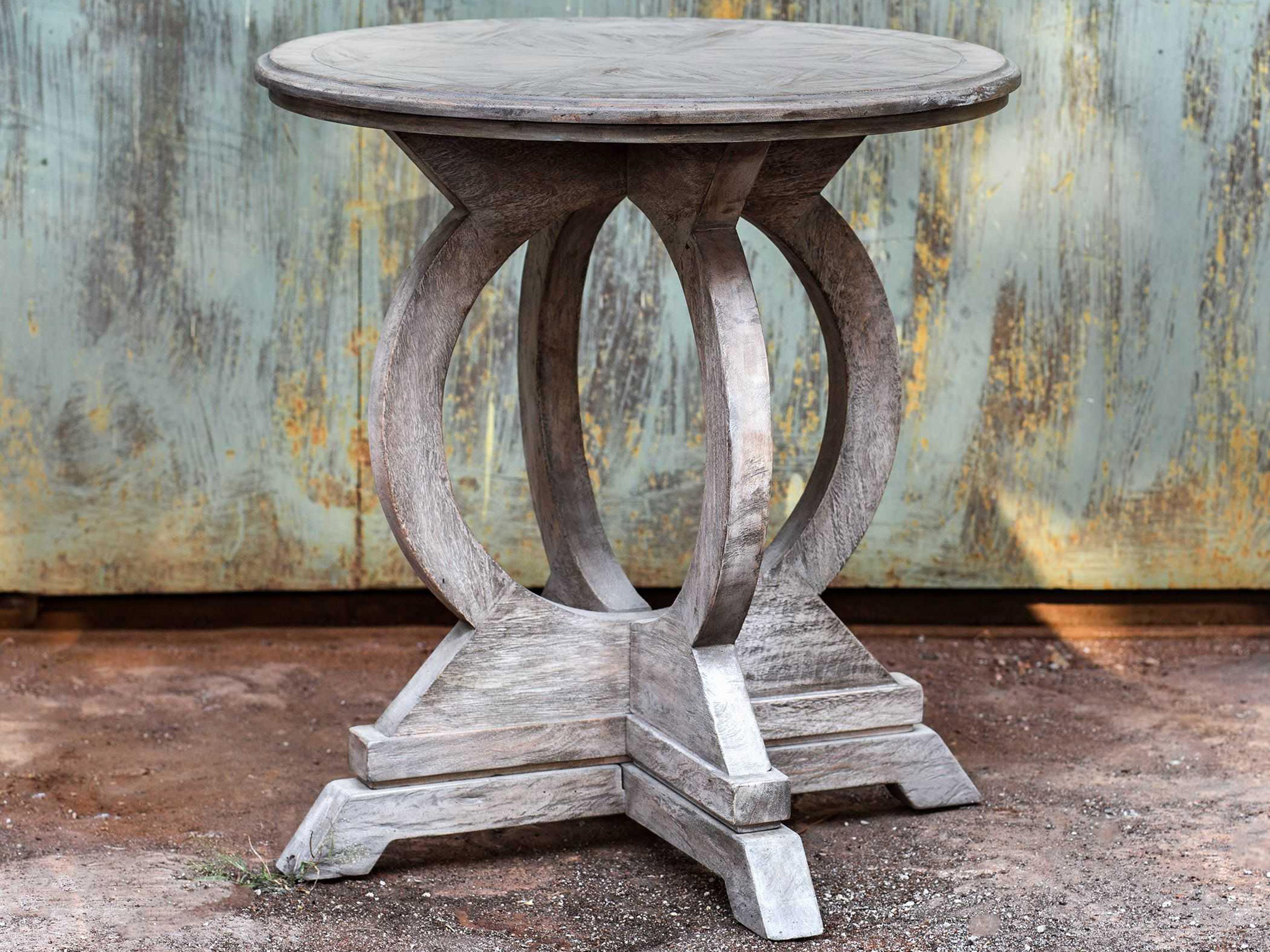 Uttermost Maiva Round Wood Aged White End Table