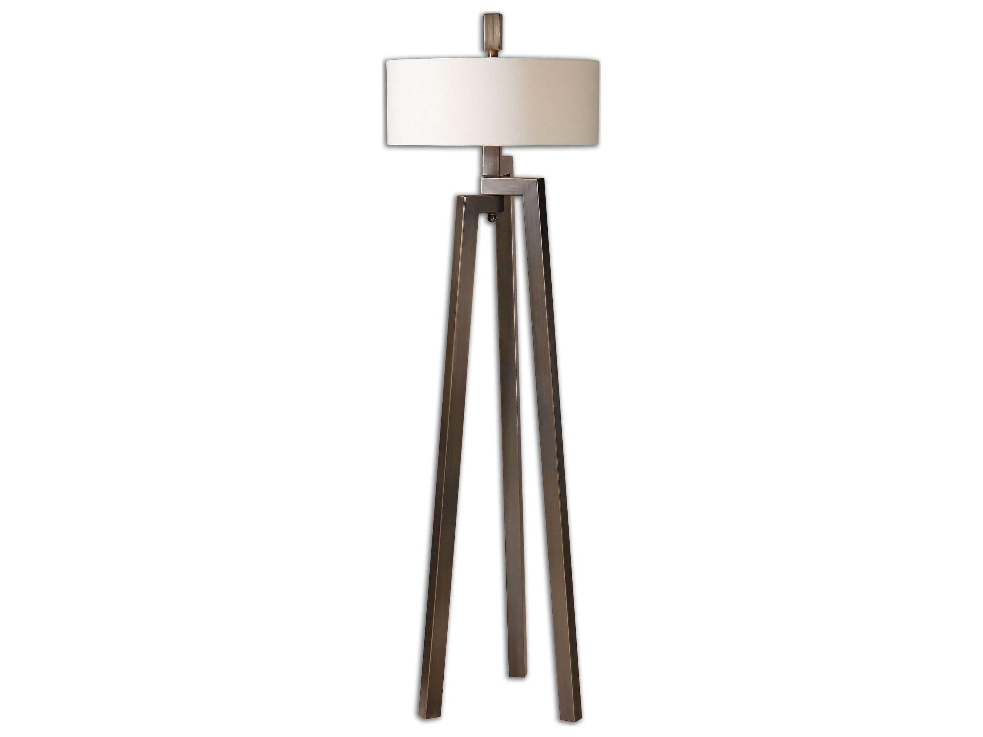Uttermost Mondovi Modern Brushed Bronze Round Hardback Drum Floor Lamp