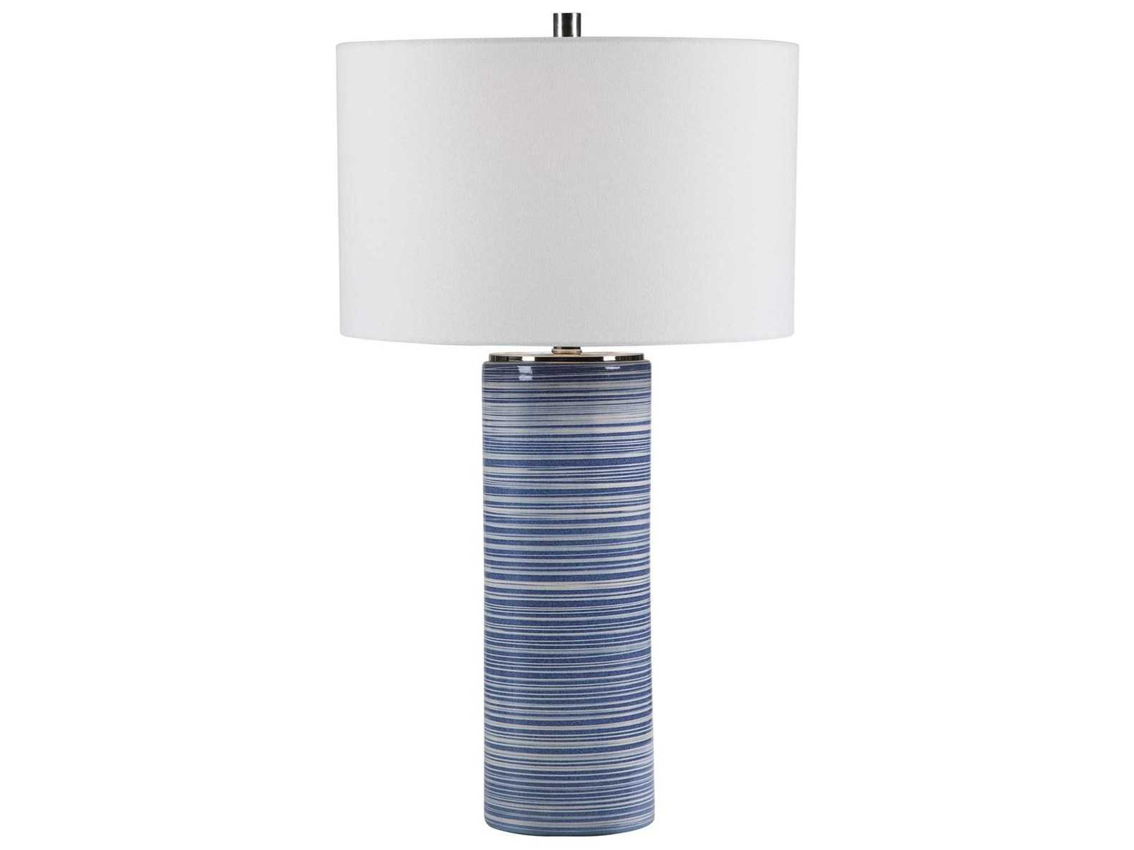 Uttermost Montauk Trendy White Indigo Round Drum Hardback Blue Buffet Lamp