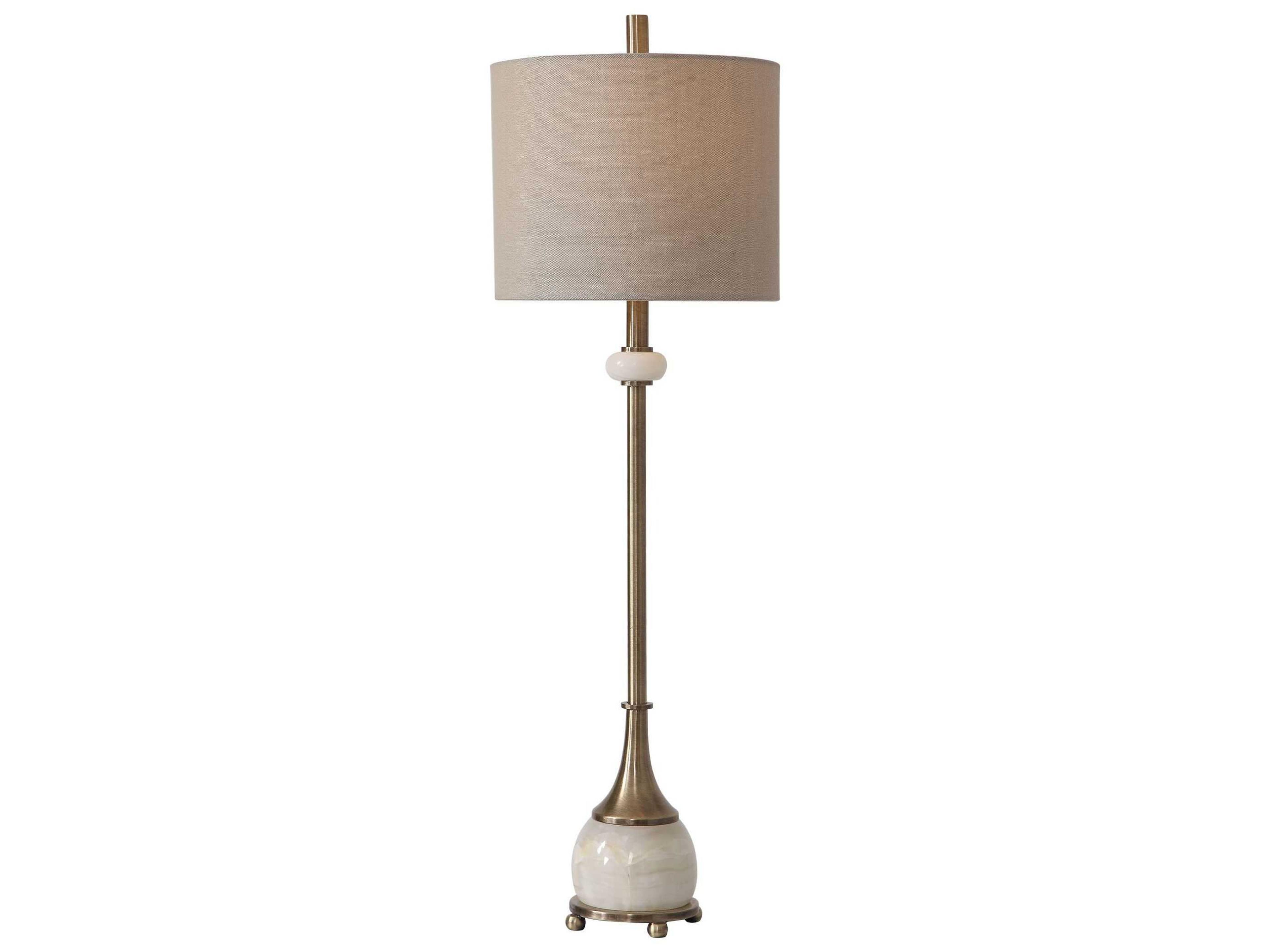 Natania White Antique Brass Round Hardback Shade Buffet Lamp