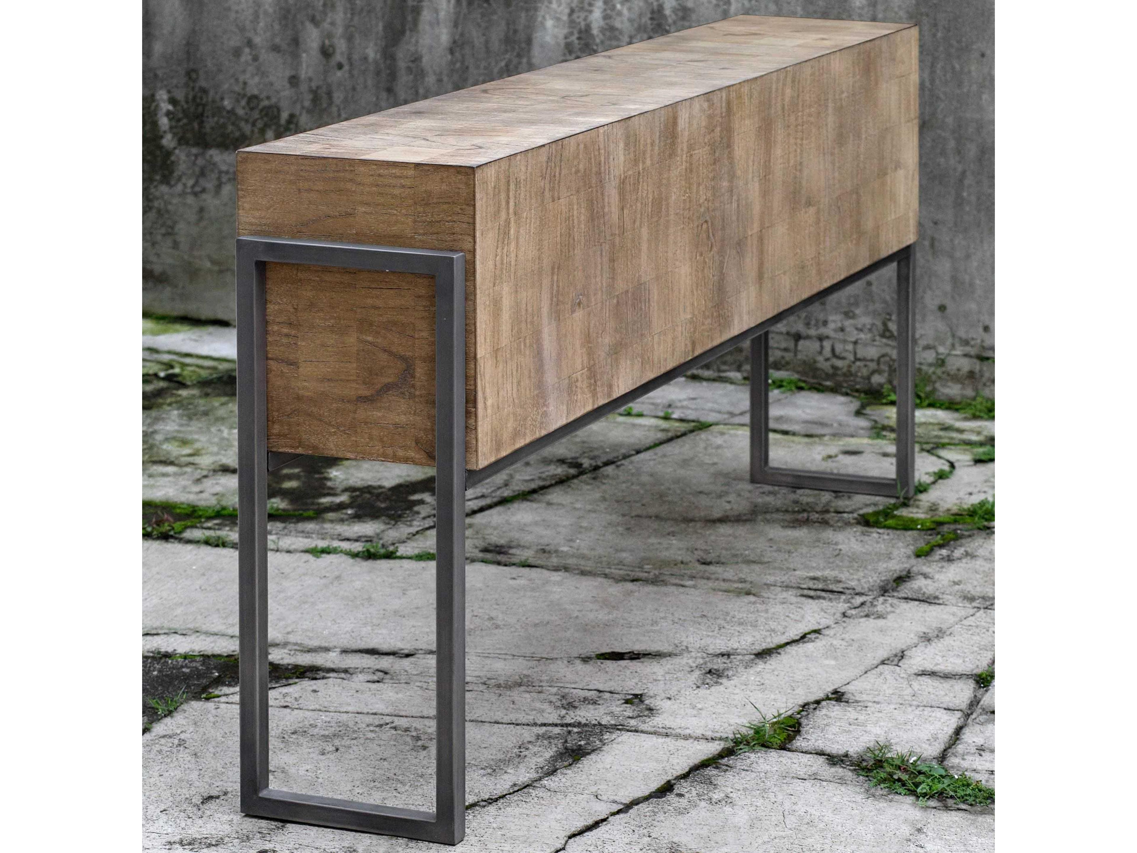 Uttermost Nevis Contemporary Rectangular Wood Light Oatmeal Wash Console Table