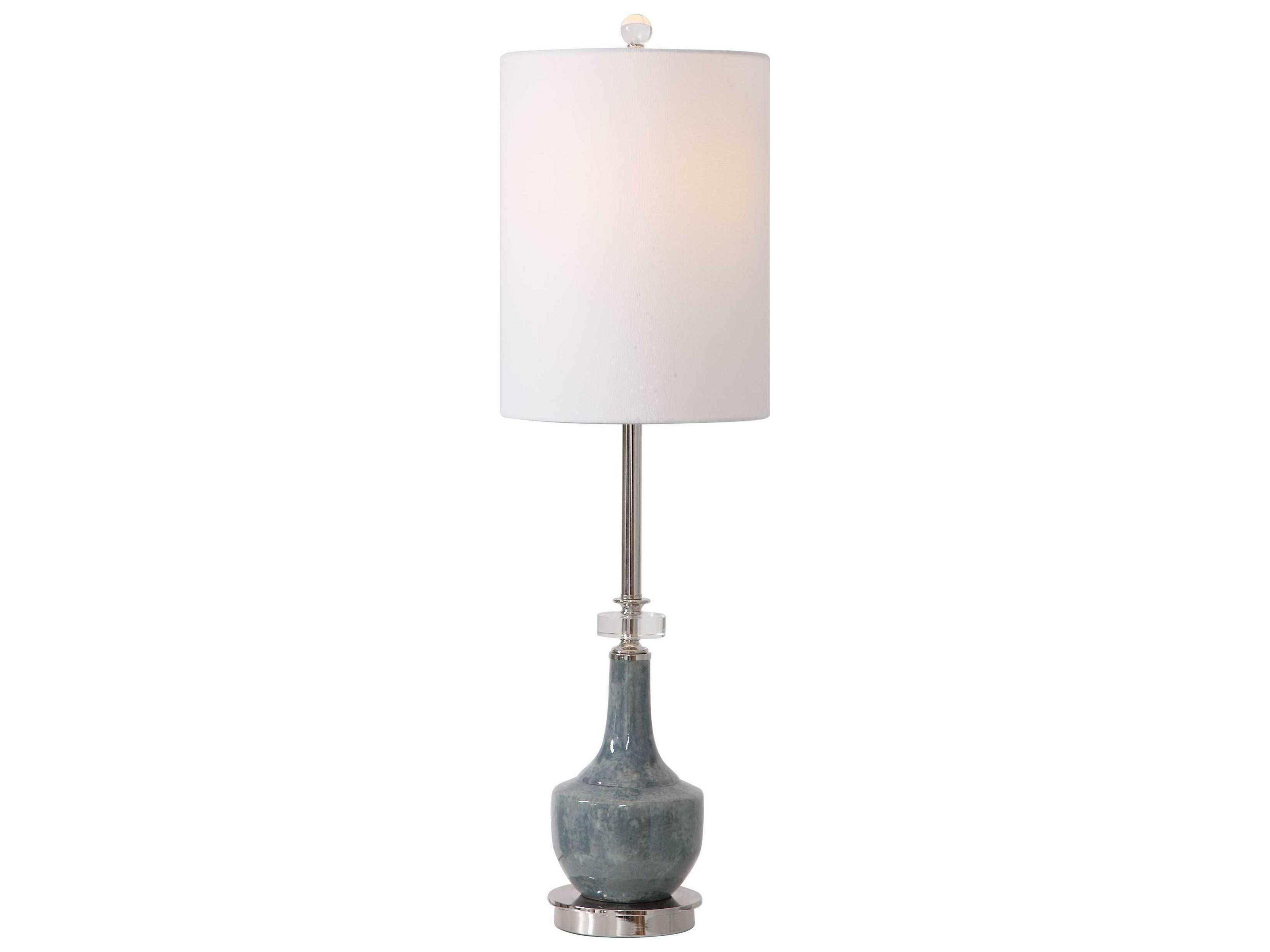 Piers Crystal Blue Polished Nickel Drum Hardback Rolled Edge Buffet Lamp