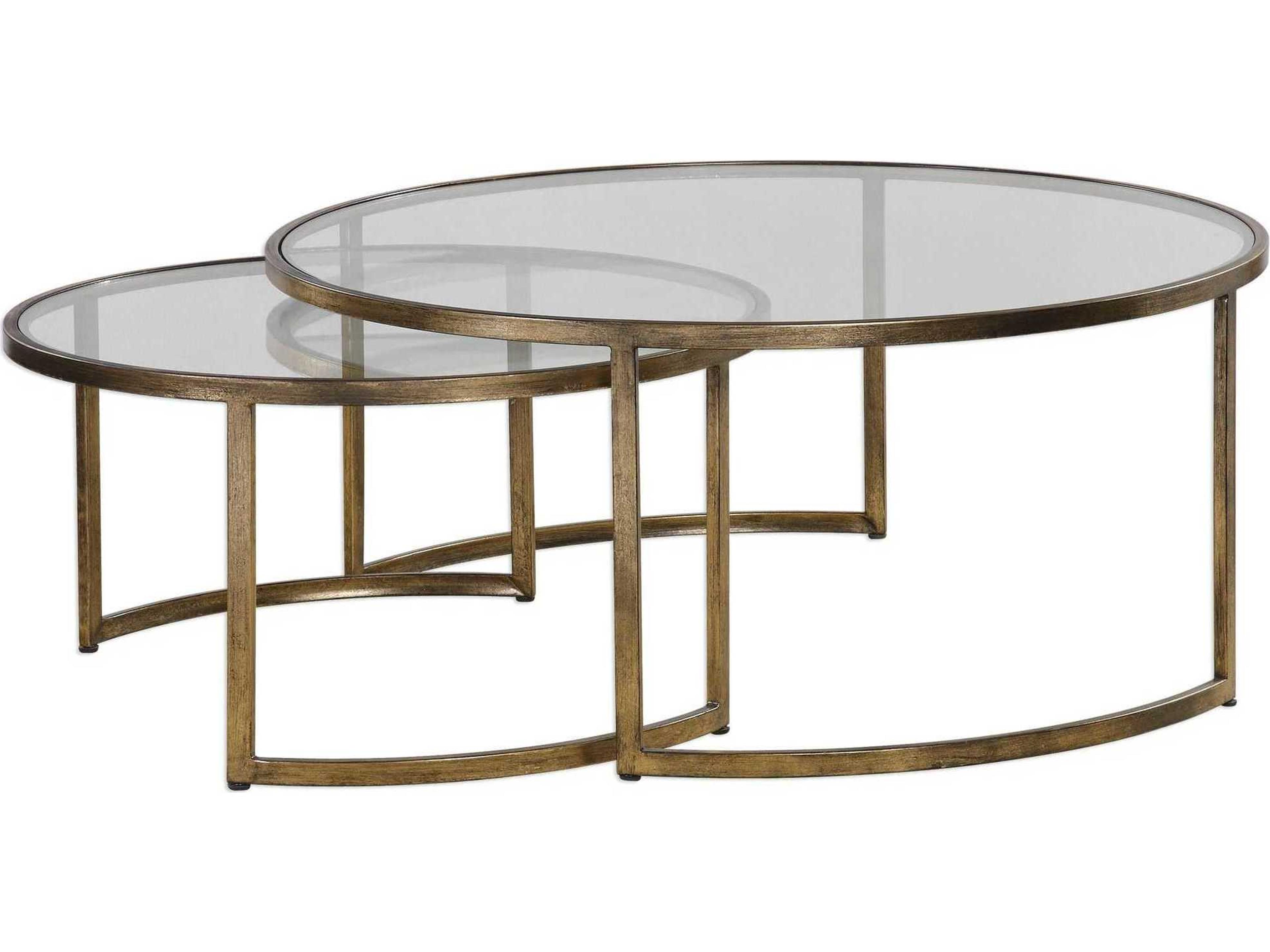 Rhea Set of 2 Round Nesting Coffee Tables in Antiqued Gold Leaf