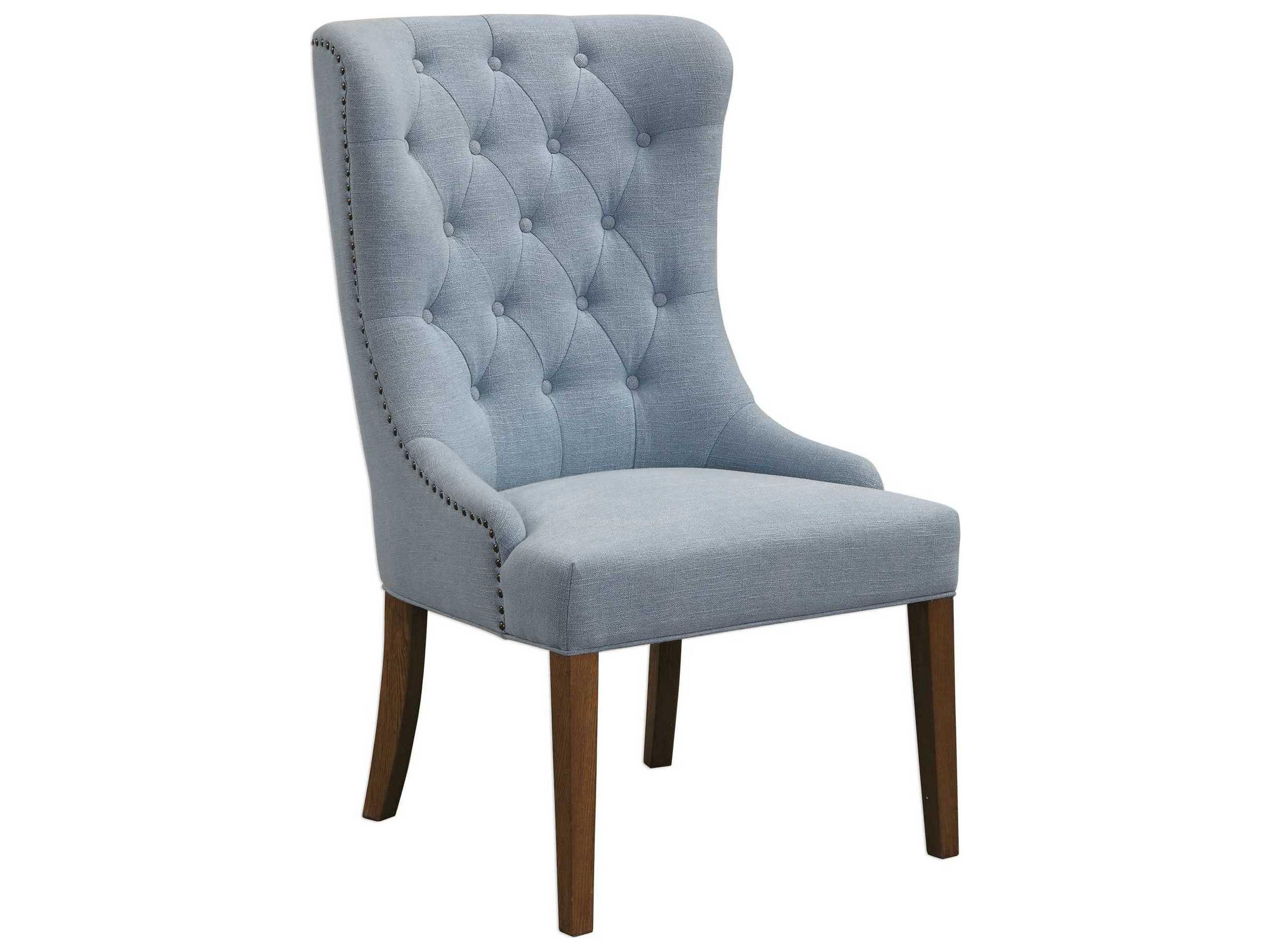 Uttermost Rioni Tufted Oak Wood Blue Upholstered Side Dining Chair
