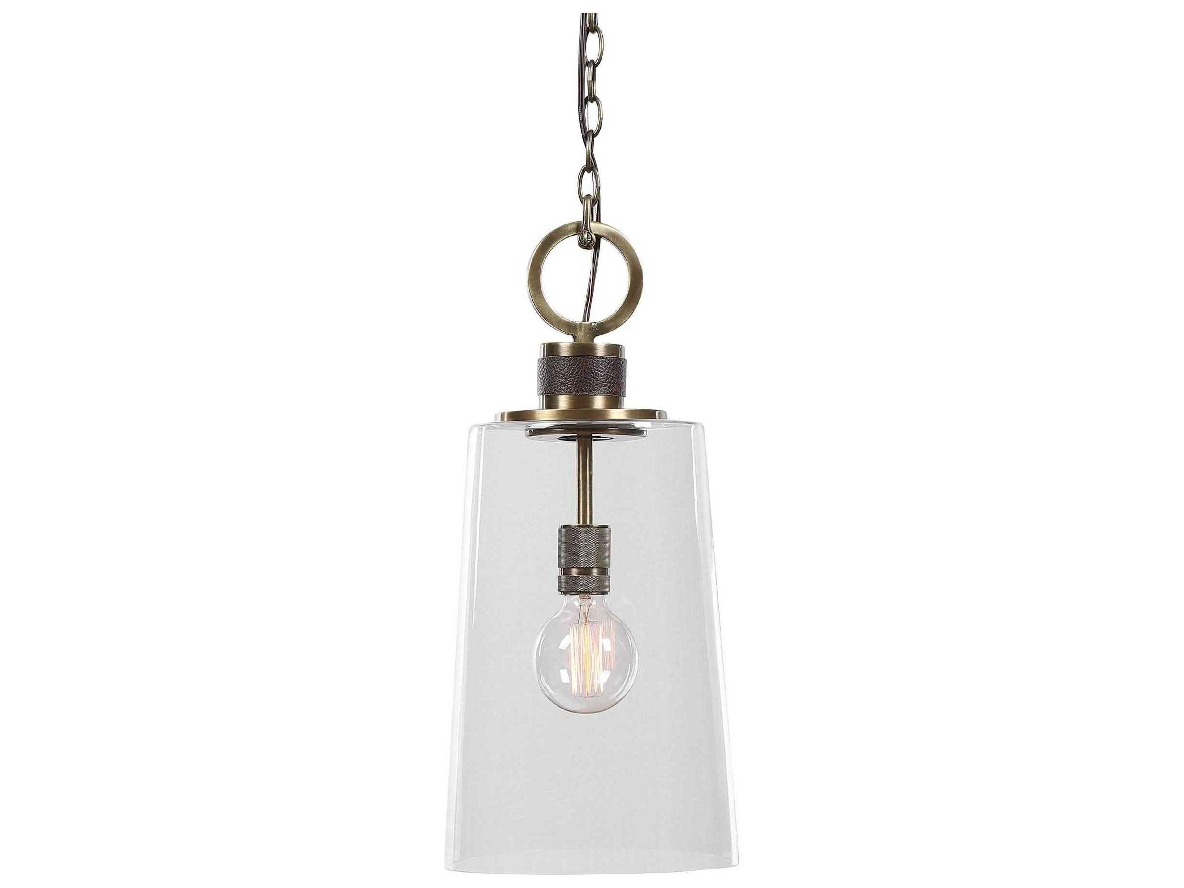 Rosston 1-Light Antique Brass Glass Cylinder Pendant