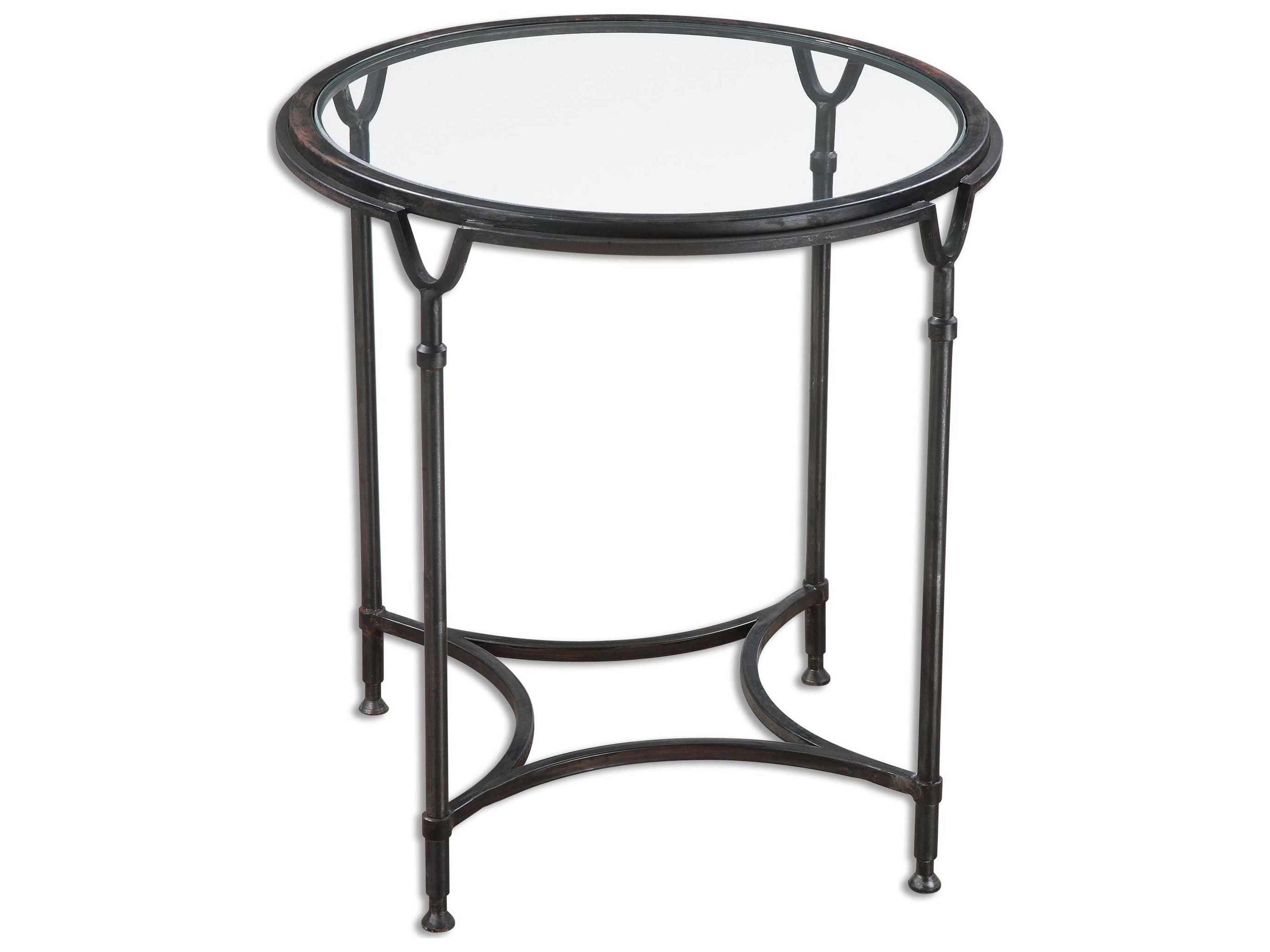 Samson Round Glass Aged Black End Table