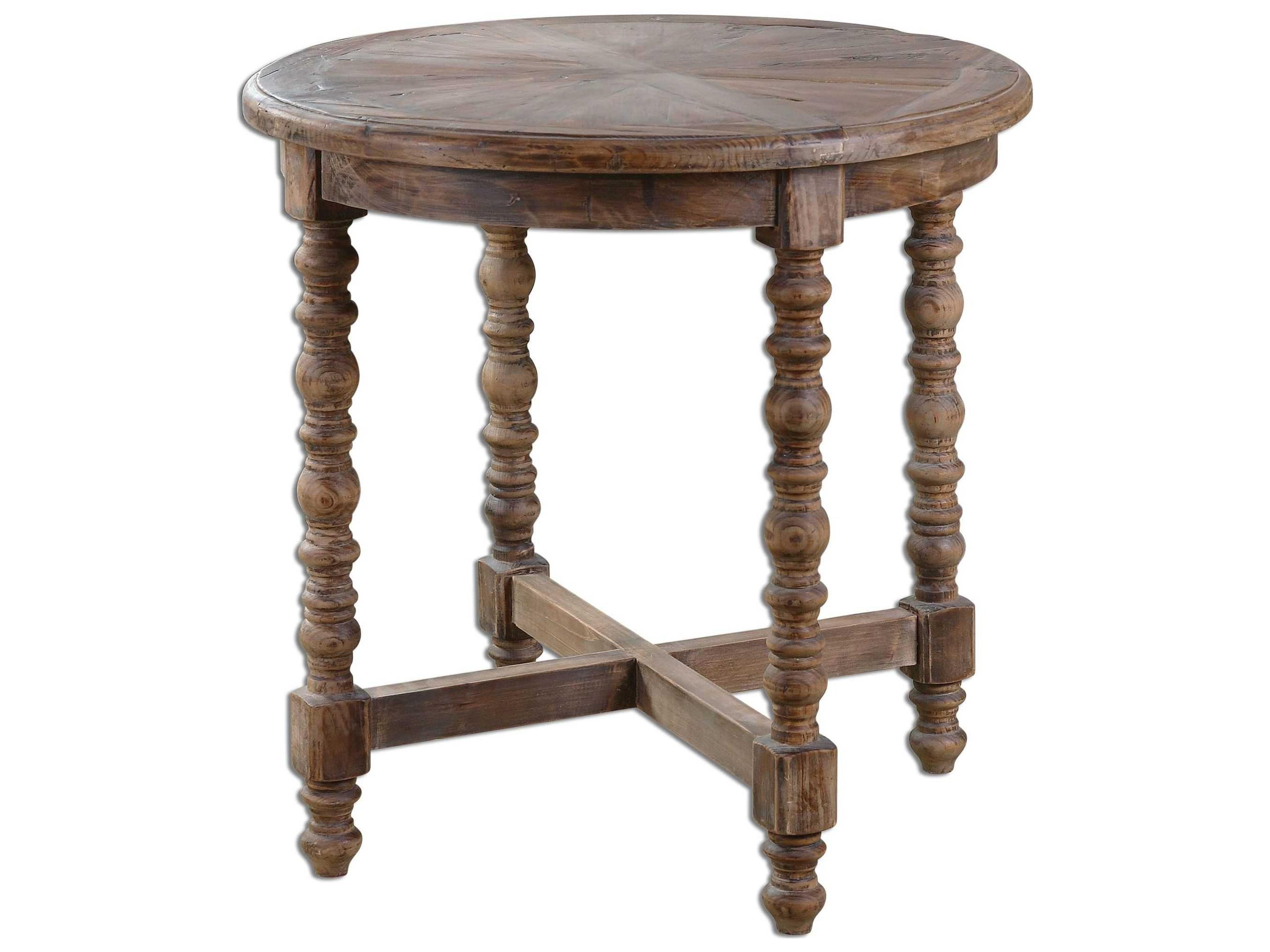 Samuelle Round Reclaimed Fir Wood End Table with Sunburst Top